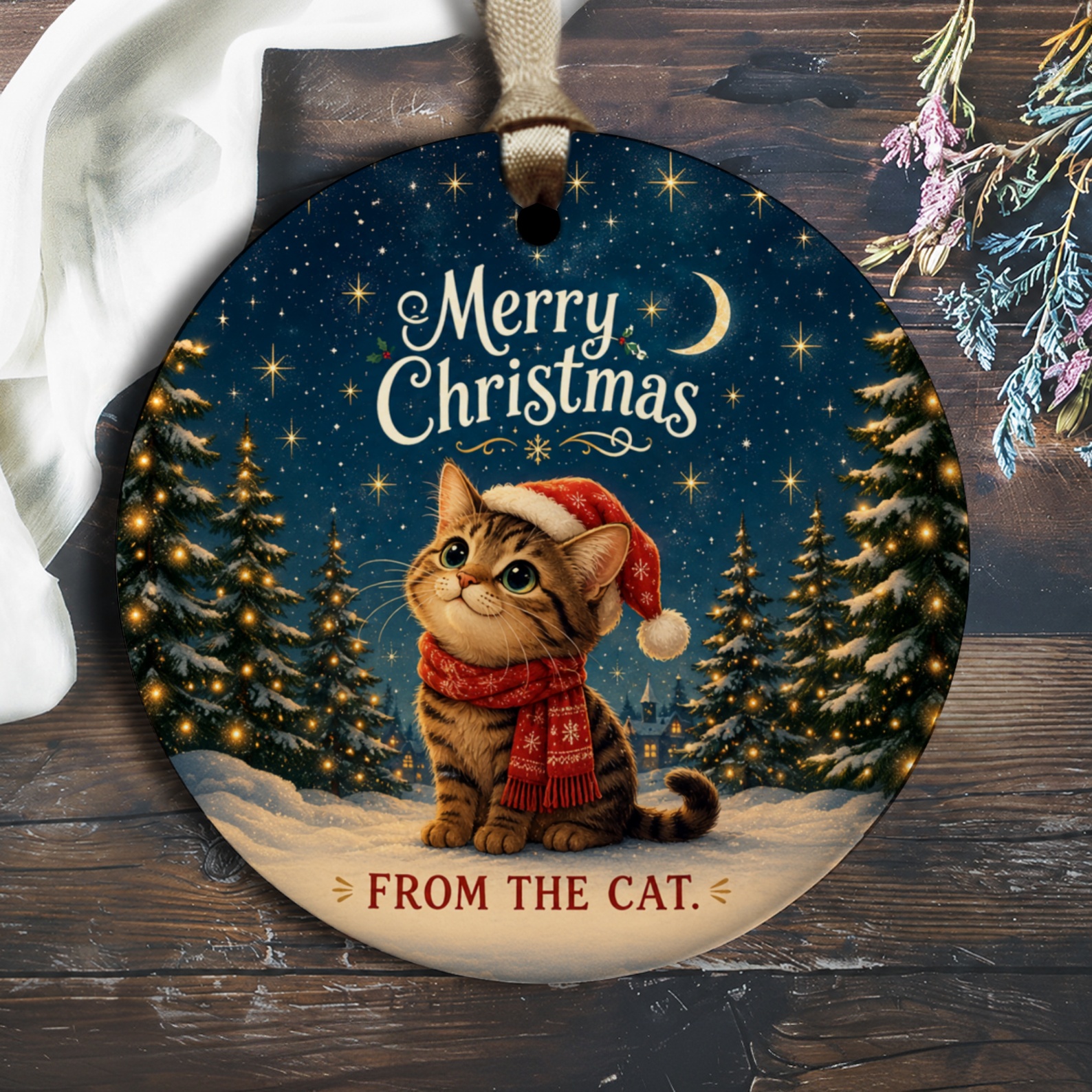 Merry Christmas From The Cat Cute Cat Ornament Christmas Tree Decoration Festive Holiday Decor Cat Lover Gift O2325