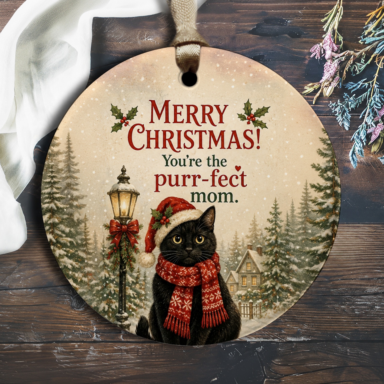 Merry Christmas! You're The Purr-Fect Mom Ornament Cat Lover Christmas Decor Cute Holiday Gift For Mom Festive Cat Ornament O2326