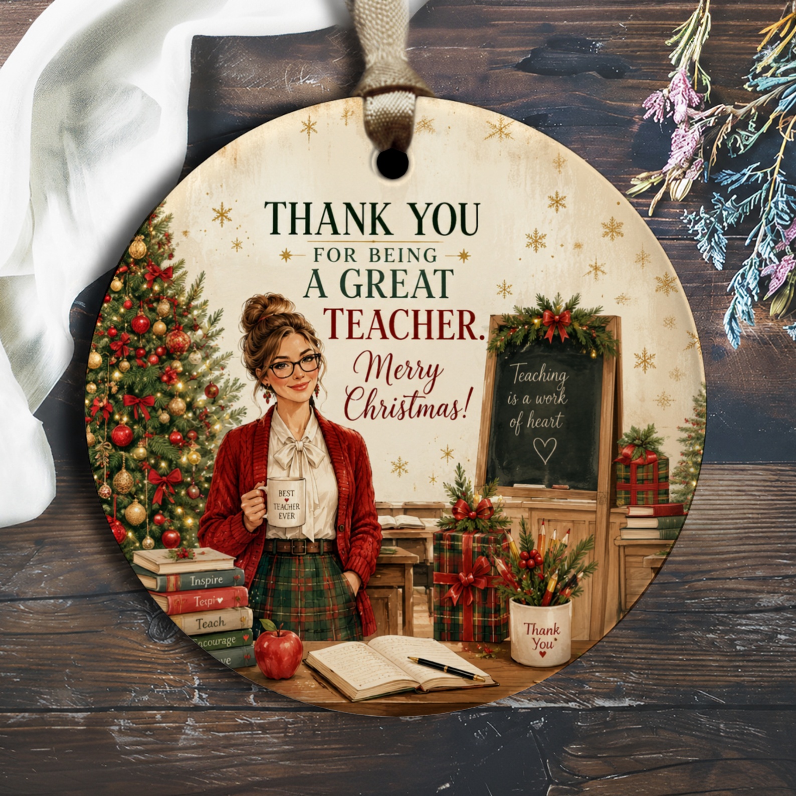 Thank You For Being A Great Teacher. Merry Christmas! Ornament Teacher Appreciation Christmas Gift Holiday Decor O2335