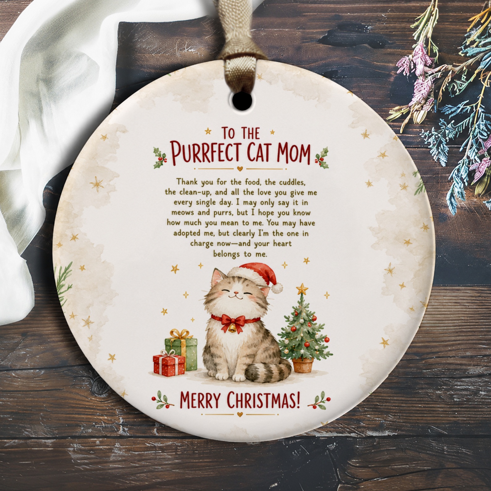 To The Purrfect Cat Mom Merry Christmas Ornament Cute Cat Lover Gift Holiday Decor Festive Christmas Tree Ornament O2343