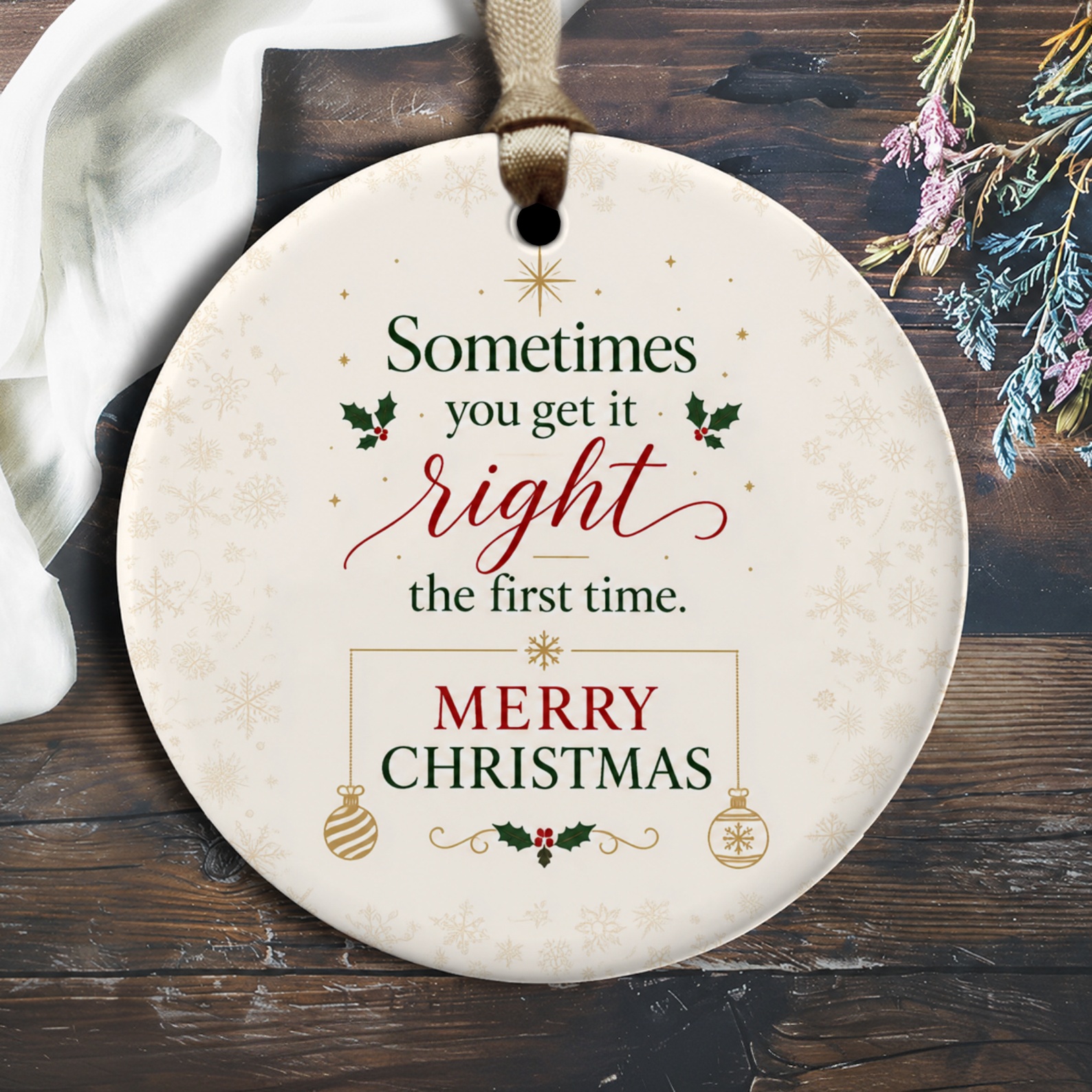Sometimes You Get It Right The First Time Merry Christmas Ornament Festive Holiday Decor Gift Idea Seasonal Decoration O2350