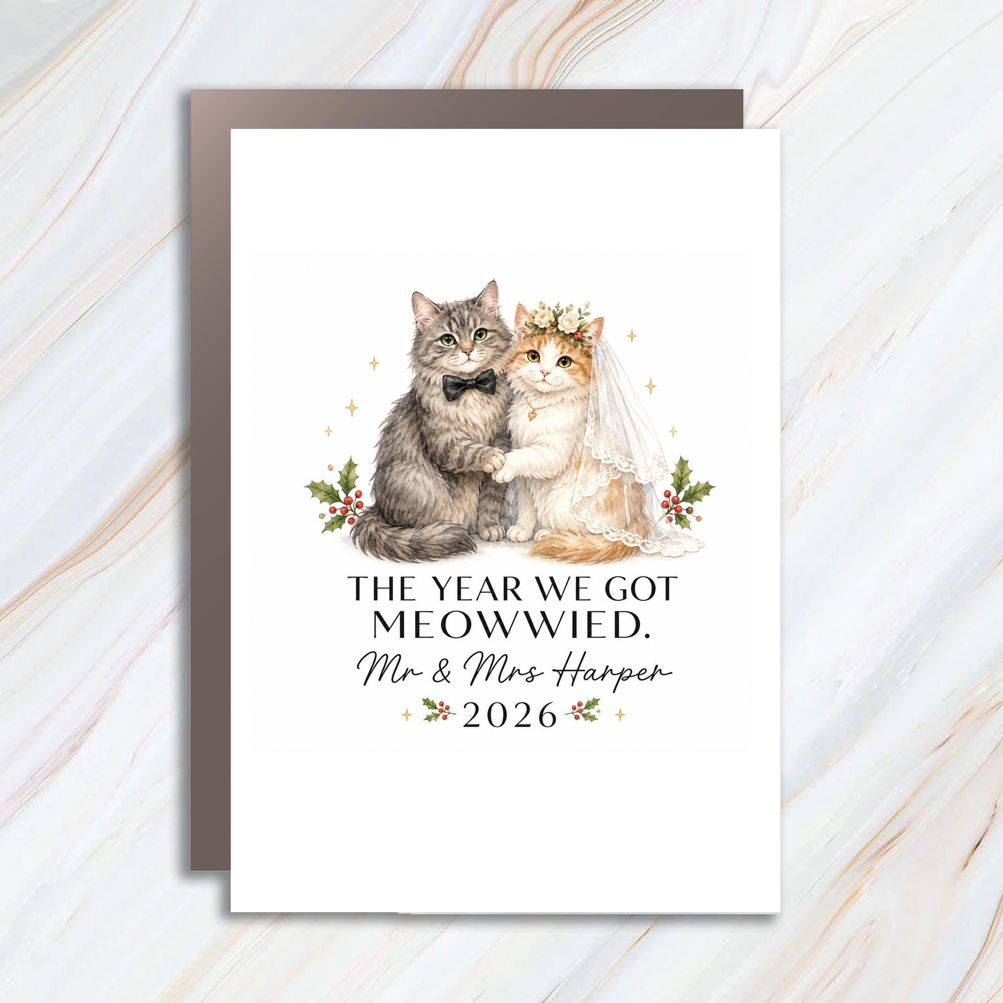 Personalized The Year We Got Meowwied Wedding Card Cute Cats Mr & Mrs 2026 Personalized Anniversary Card For Couple Romantic C1558