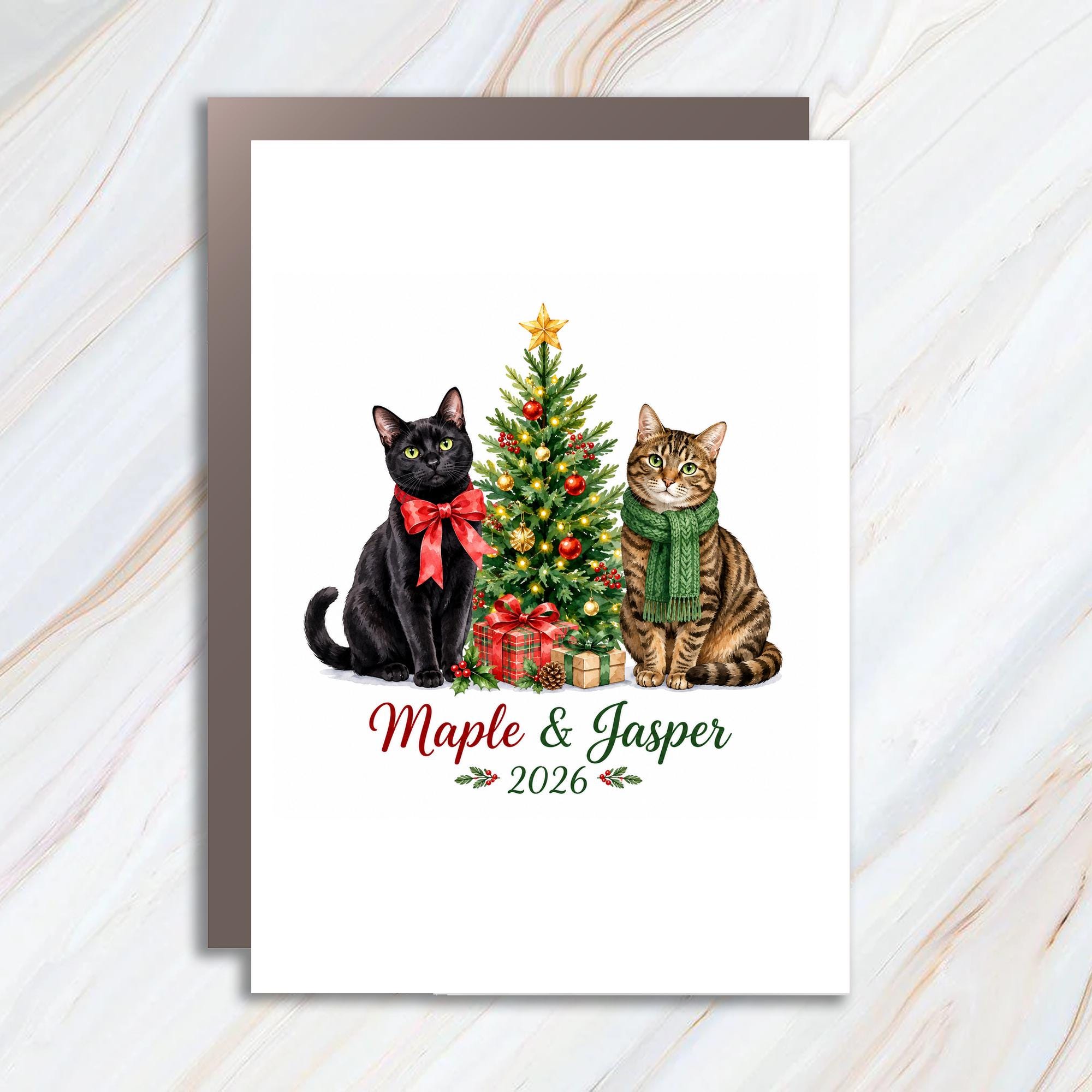 2026 Christmas Card Cute Cats Holiday Greeting Card Personalized Cat Lover Christmas Card Festive Feline Xmas Card C1562