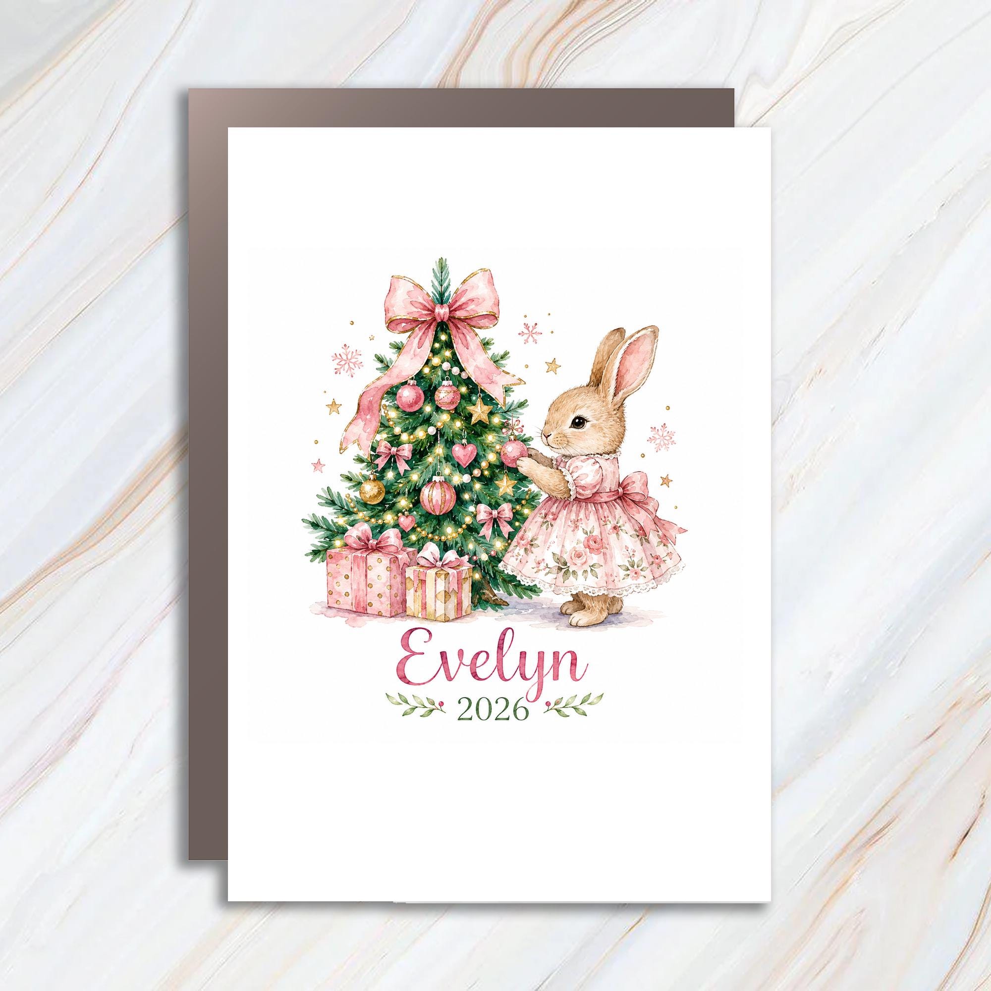 2026 Personalized Christmas Card Cute Bunny Holiday Greeting Card For Kids Family Festive Tree C1559