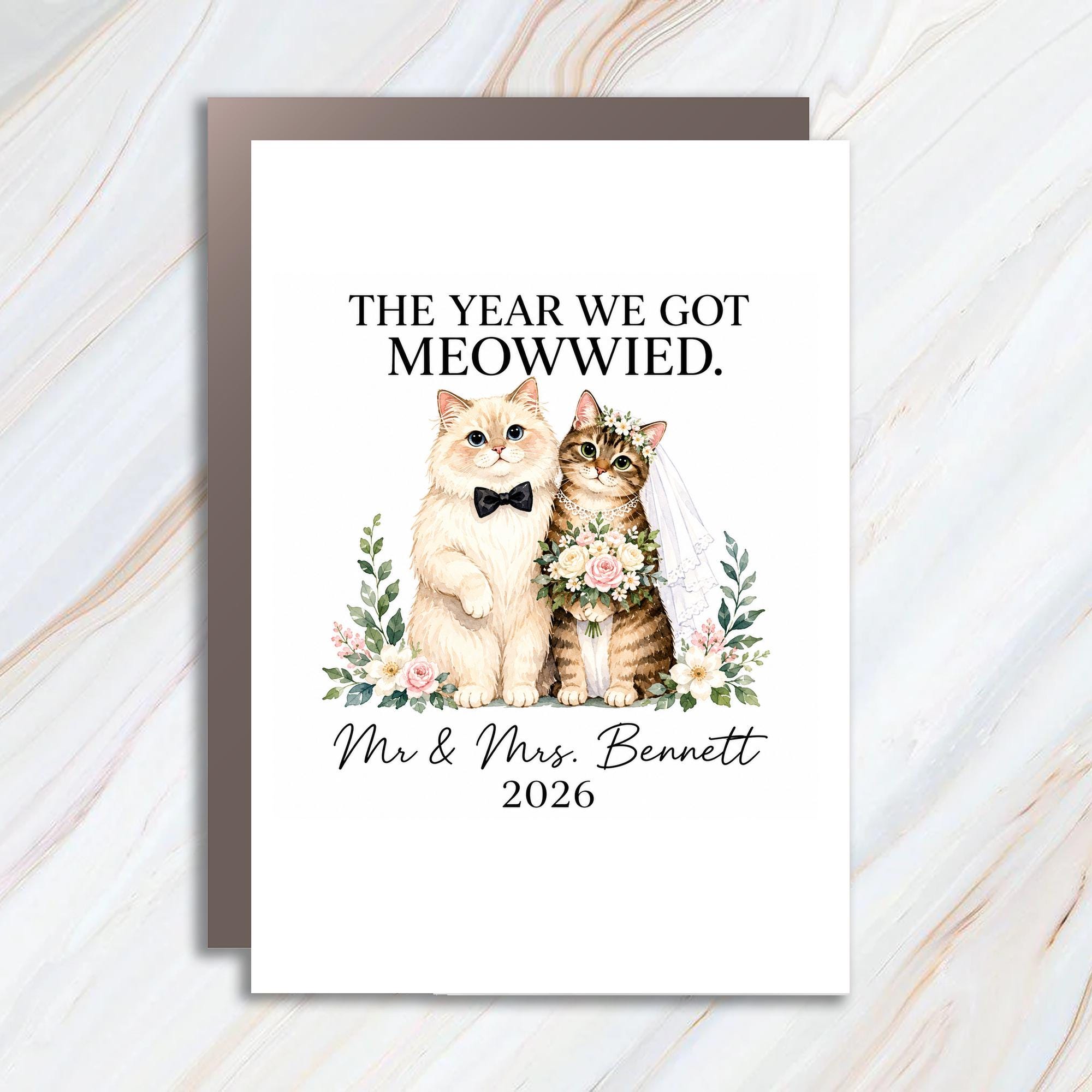 Personalized The Year We Got Meowwied Wedding Card Cute Cats Newlyweds Mr & Mrs 2026 Anniversary Card For Couple C1564
