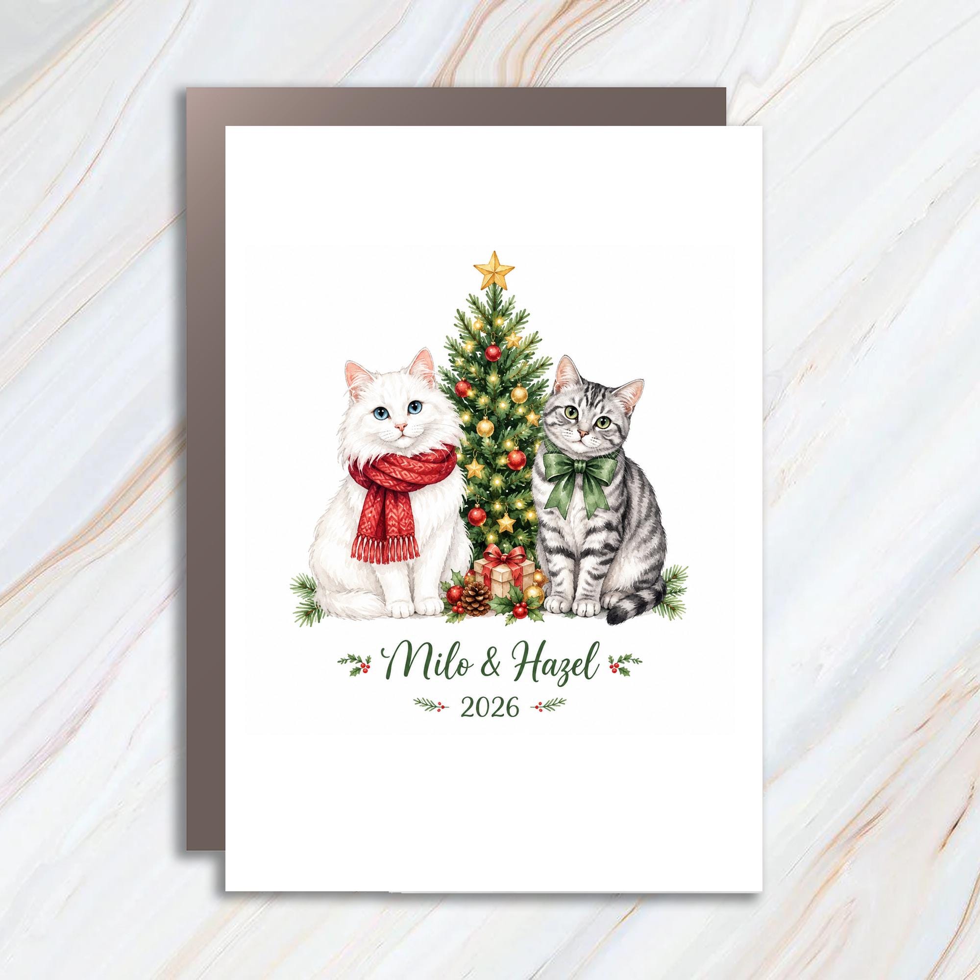 2026 Personalized Christmas Card Cute Cats Holiday Greeting Card Custom Pet Photo Card Festive Xmas Card C1575