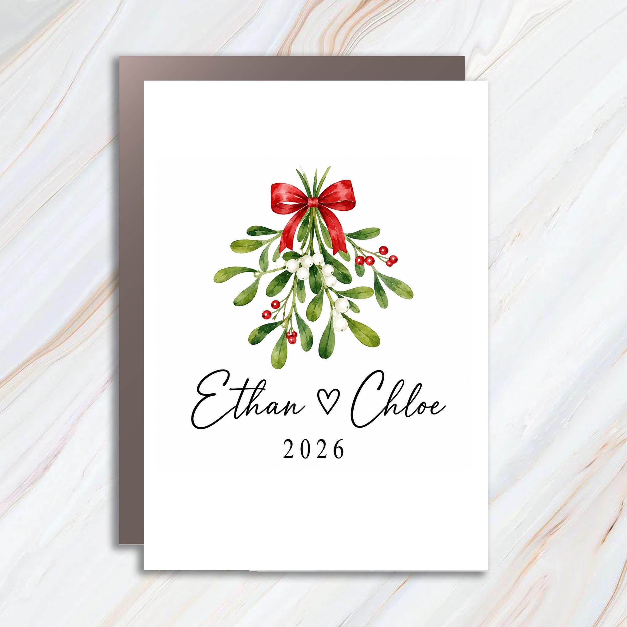 2026 Personalized Christmas Card Mistletoe Holiday Greeting Card For Couple Romantic Xmas Card C1576