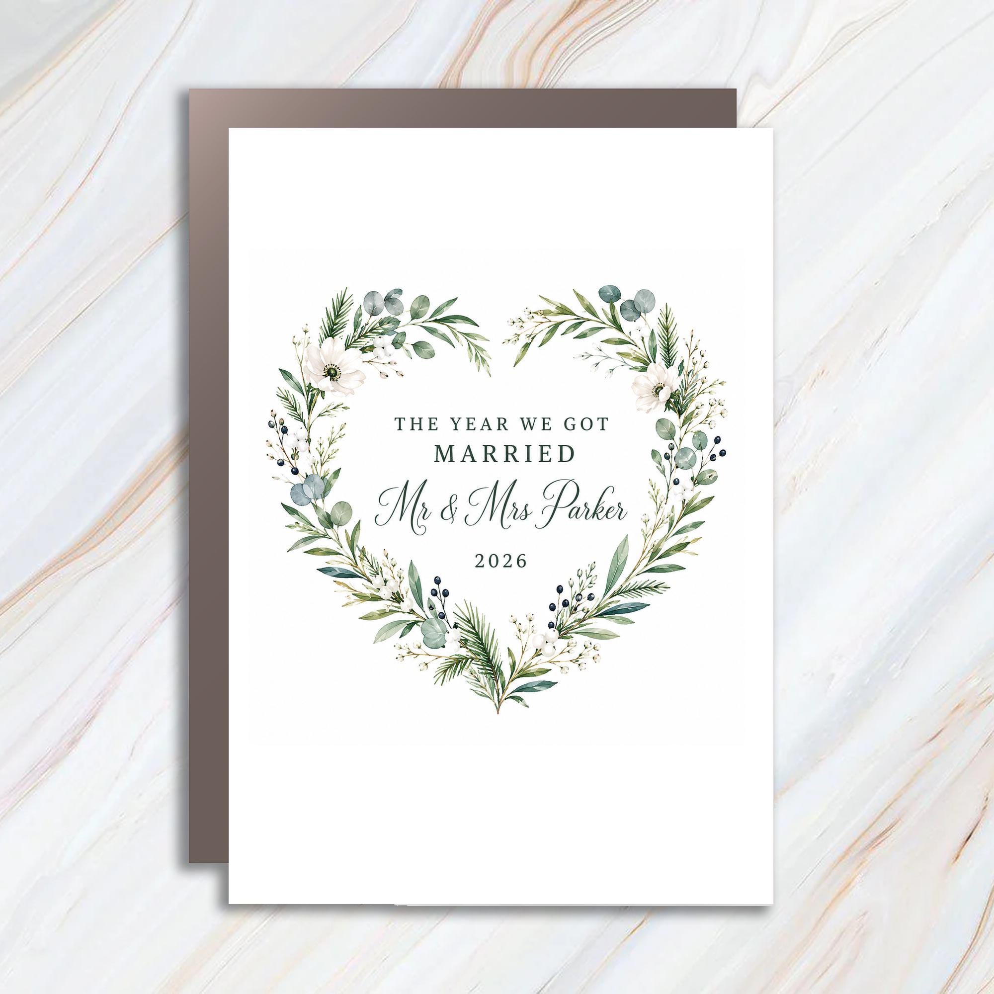 Personalized The Year We Got Married Mr & Mrs 2026 Wedding Card Floral Heart Wreath Newlyweds Romantic Keepsake Anniversary C1555