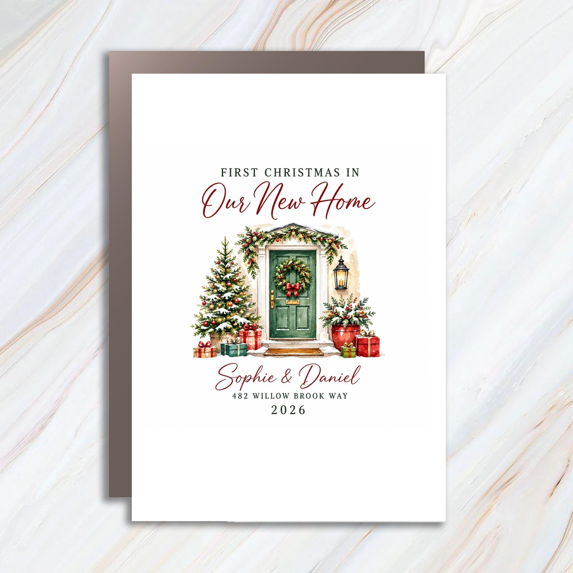 First Christmas In Our New Home Christmas Card Personalized Holiday Greeting Card New Homeowners 2026 Festive Decor C1556