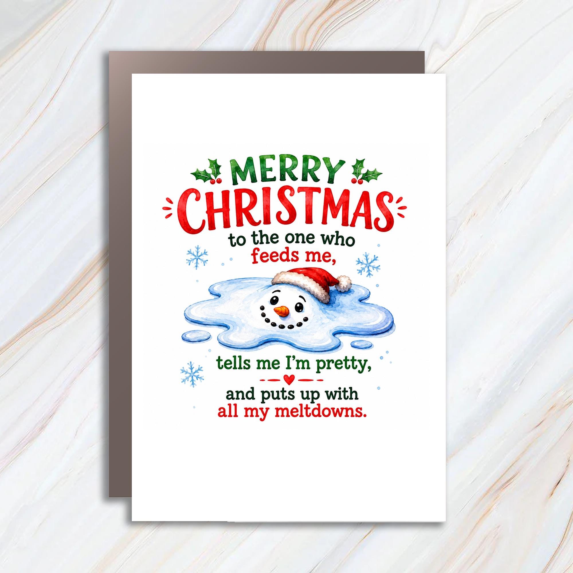 Merry Christmas To The One Who Feeds Me Funny Christmas Card Cute Snowman Holiday Card For Partner Spouse Romantic Xmas Card C1582