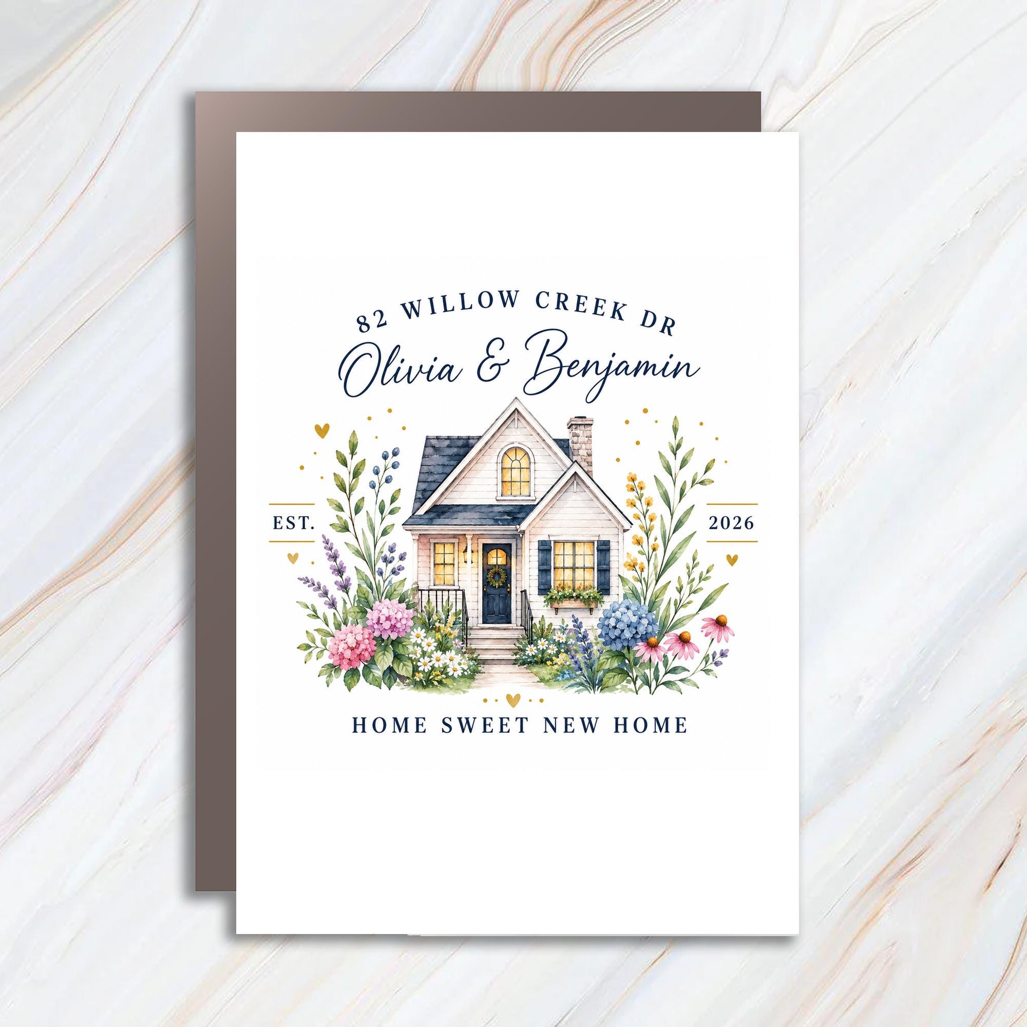 Home Sweet New Home New Home Card Personalized Housewarming Gift Watercolor Floral C1560