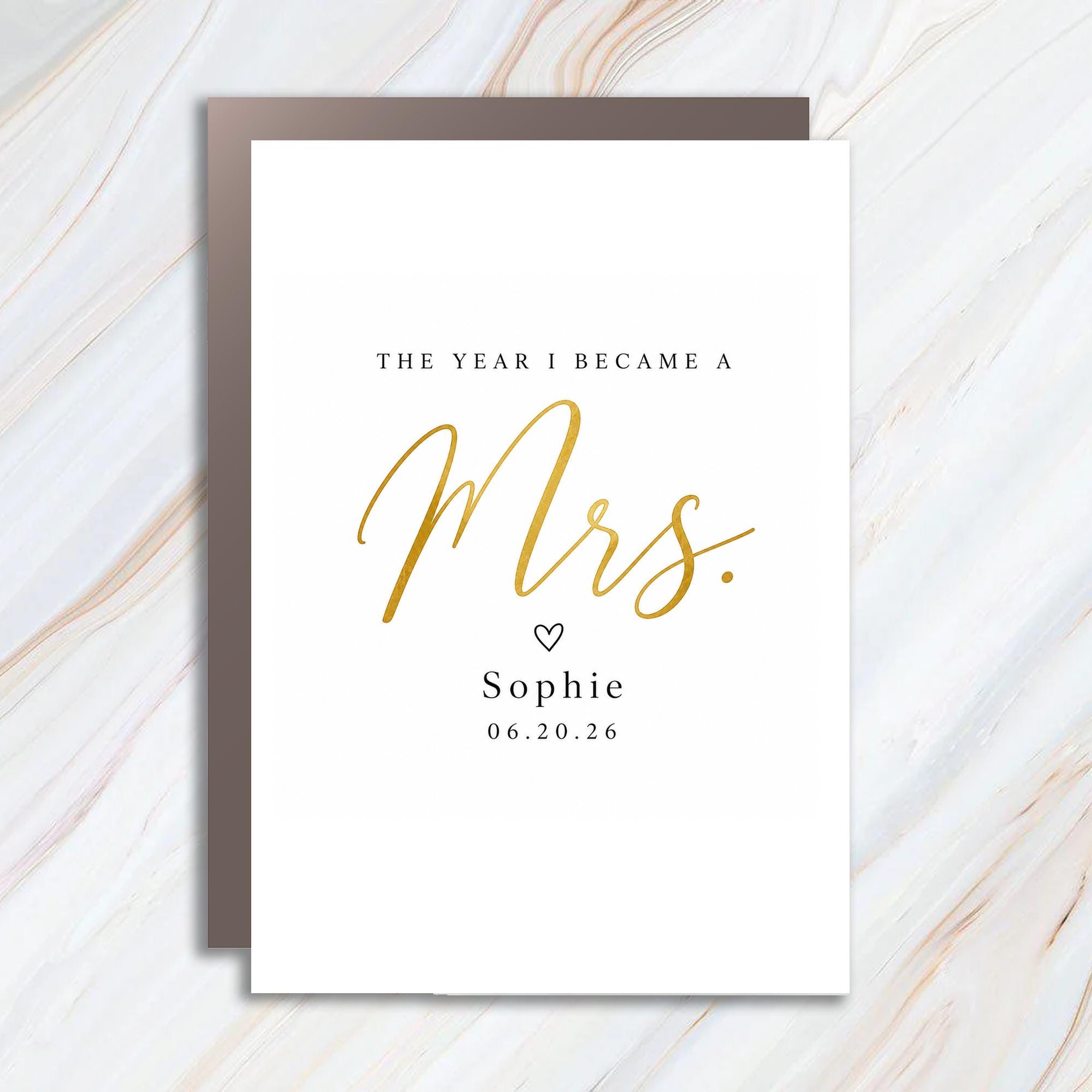 The Year I Became A Mrs. Wedding Card Personalized Bride Keepsake Elegant Wedding Date Card For Her Special Day C1588