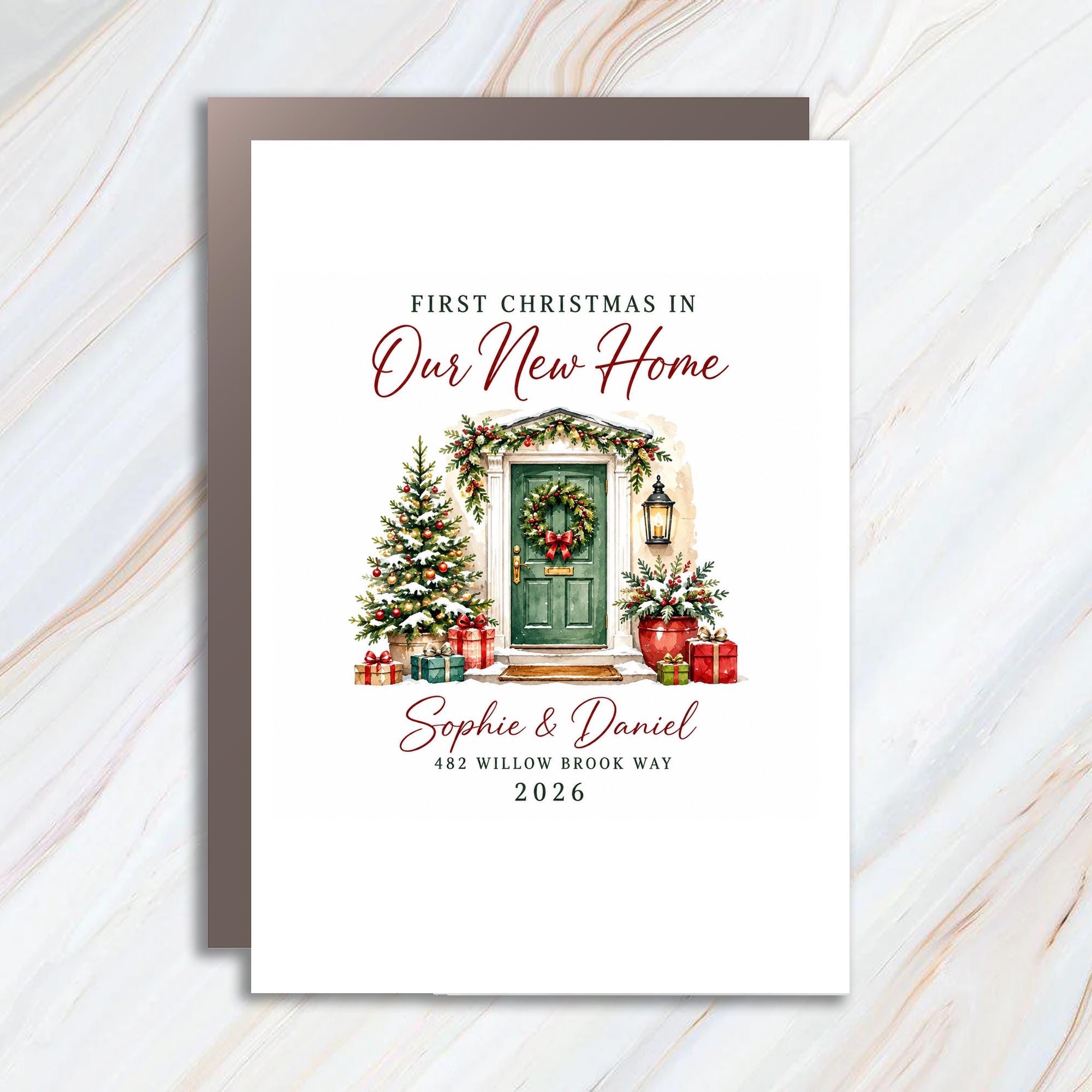 First Christmas In Our New Home Christmas Card New Homeowners Holiday Greeting Card Personalized Family Xmas Card 2026 C1591