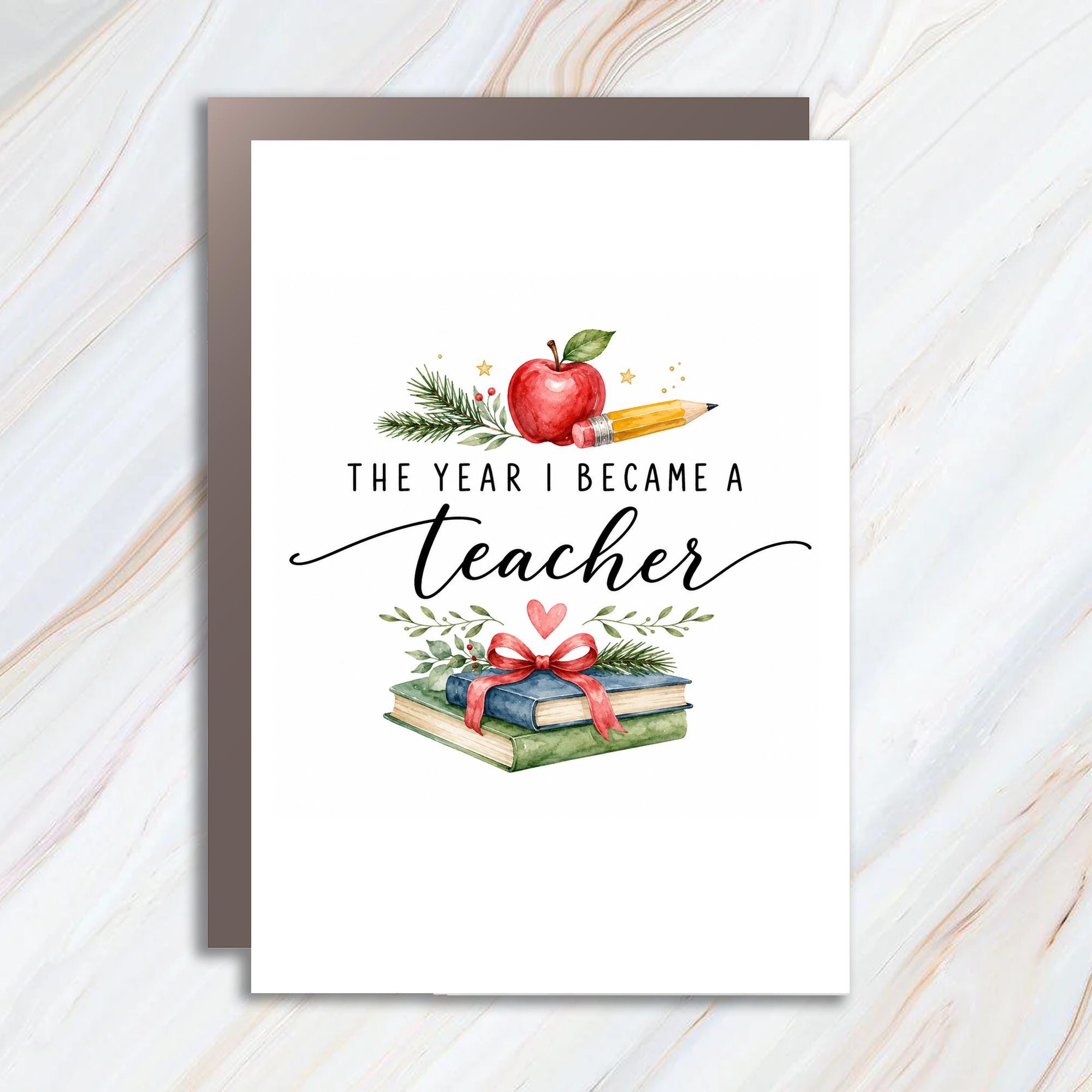 The Year I Became A Teacher Greeting Card Teacher Appreciation Card New Teacher Gift Cute Apple Book C1561