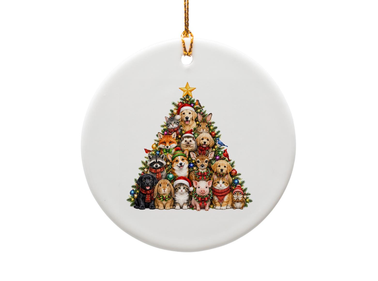 Animal Christmas Tree Ornament Cute Holiday Decor Dog Cat Bunny Fox Raccoon Festive Decoration For Animal Lover O1569