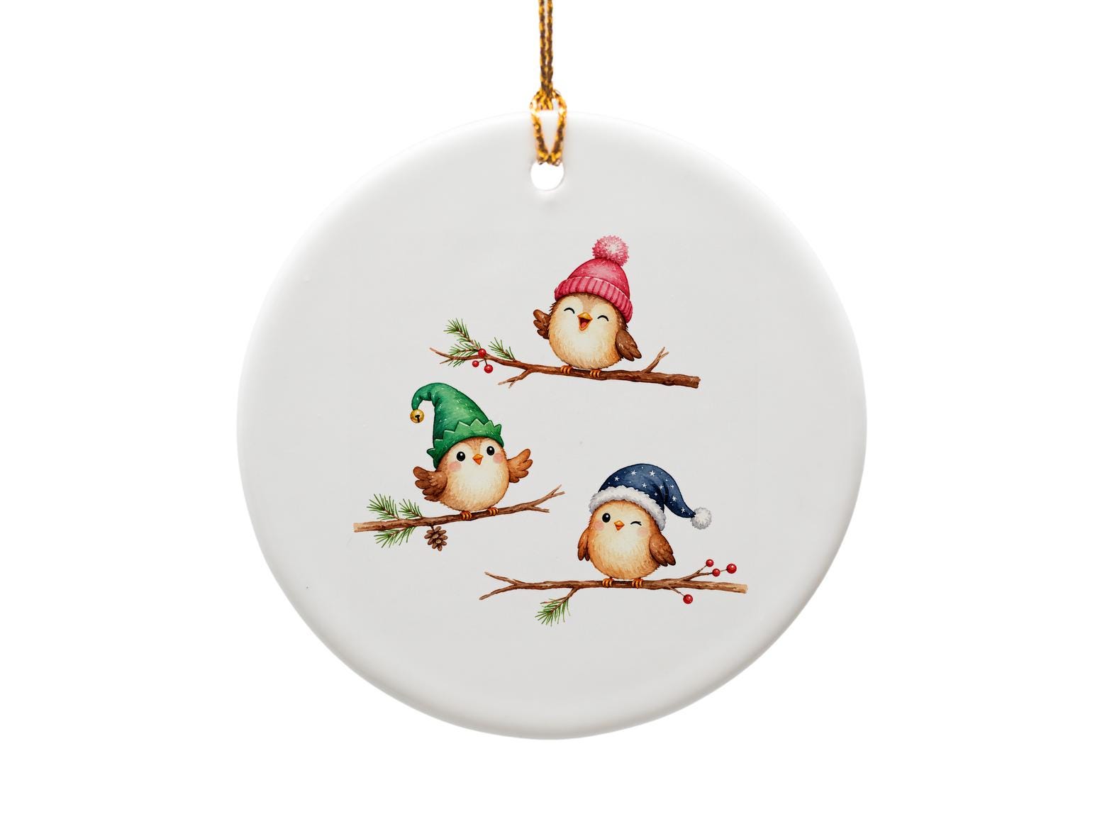 Cute Birds In Winter Hats Christmas Ornament Holiday Decor Adorable Bird Lover Gift Festive Tree Decoration O1579