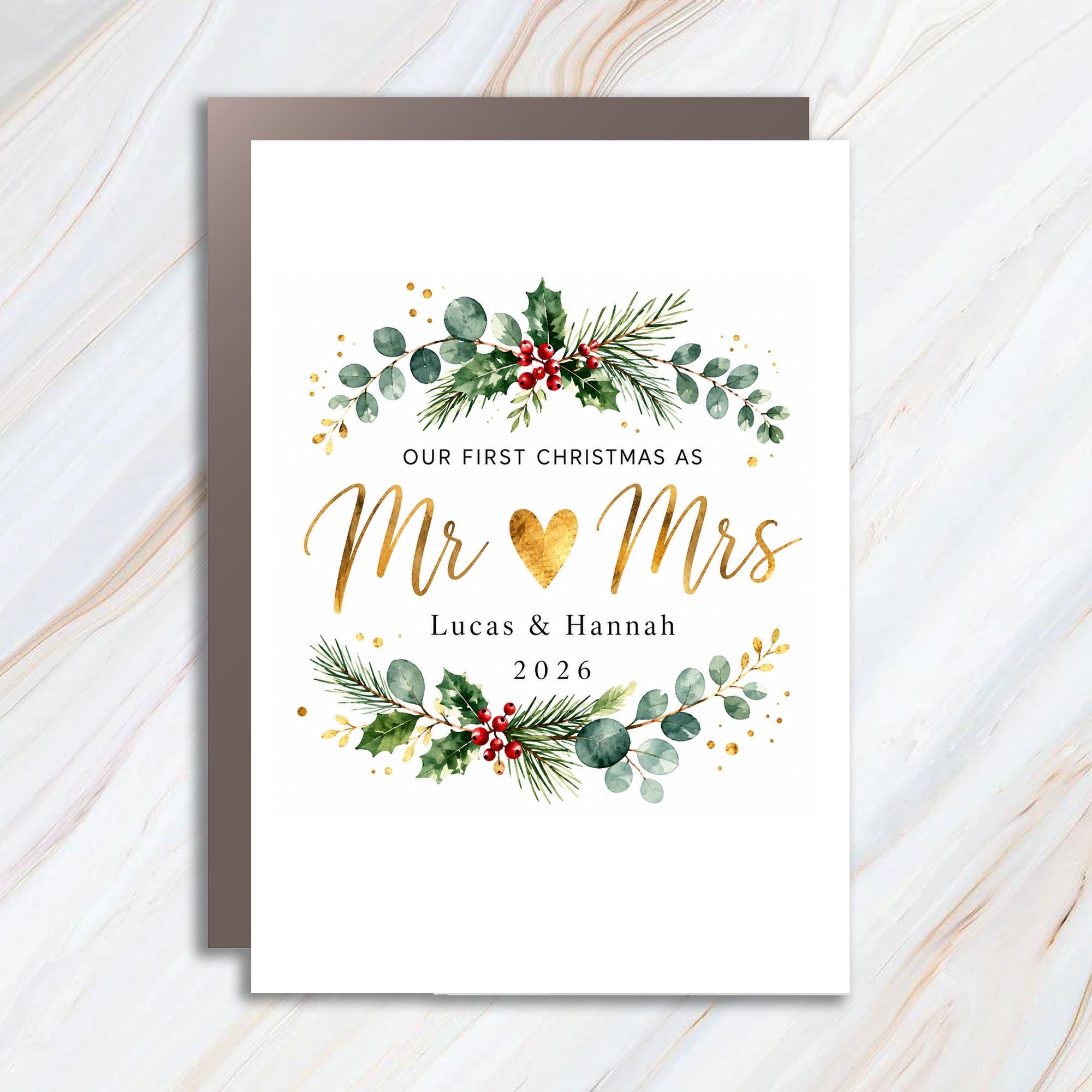Our First Christmas As Mr & Mrs Personalized Christmas Card Newlyweds Holiday Card 2026 Couple's First Christmas Card C1577