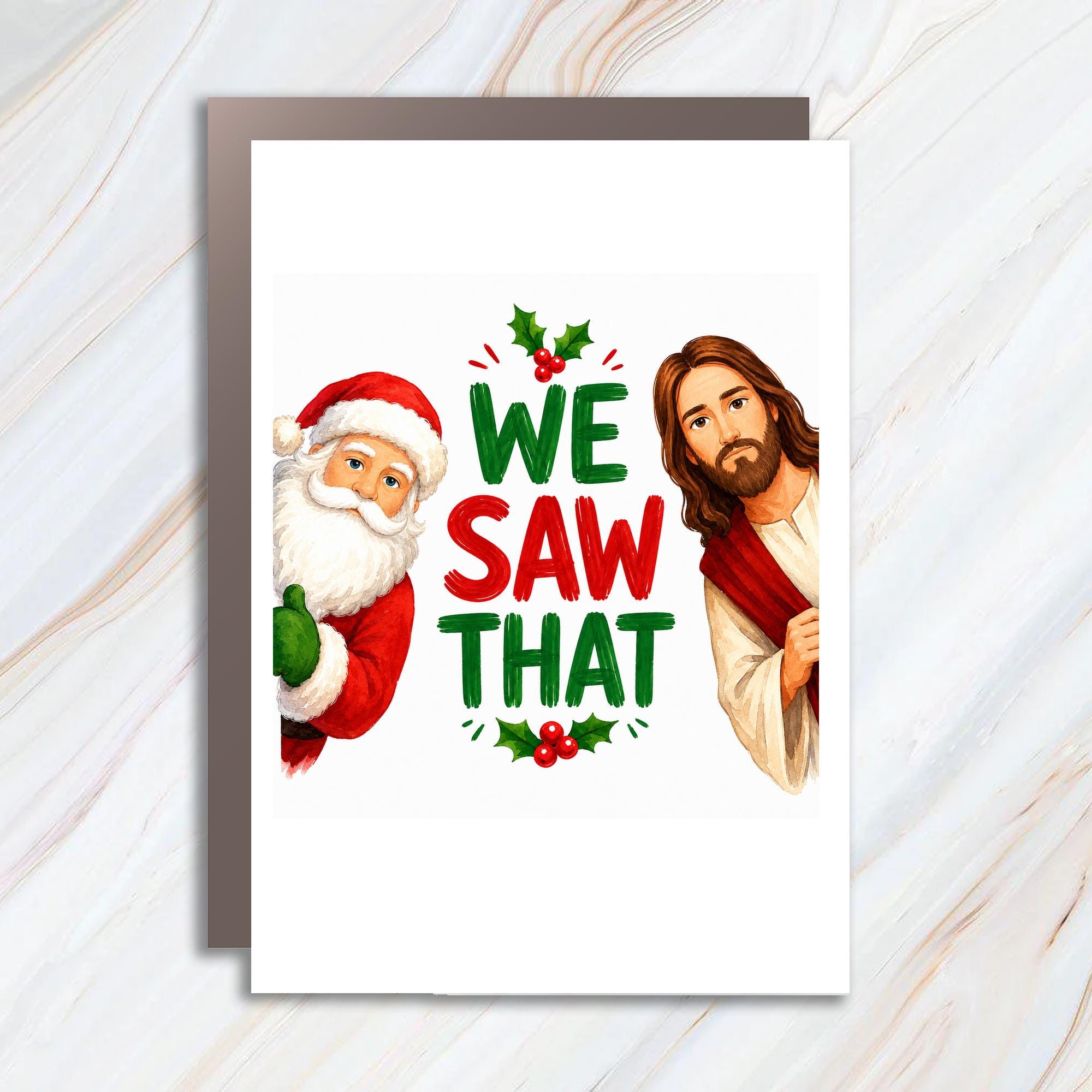 We Saw That Funny Christmas Card Santa And Jesus Holiday Greeting Card For Friends Family Cute Festive Xmas Card C1580