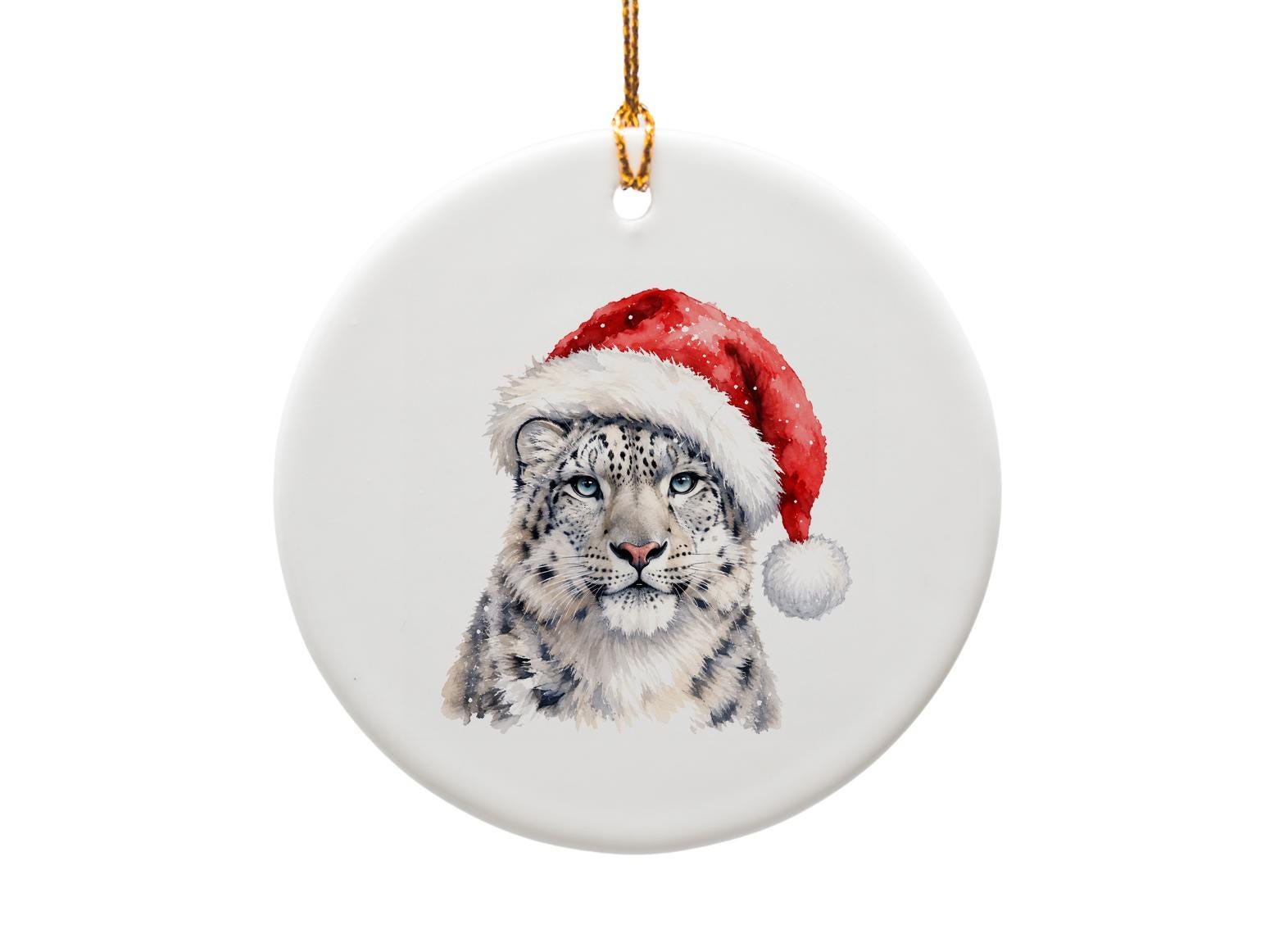 Snow Leopard With Santa Hat Christmas Ornament Cute Animal Holiday Decor Wildlife Lover Gift Winter Decoration O1584