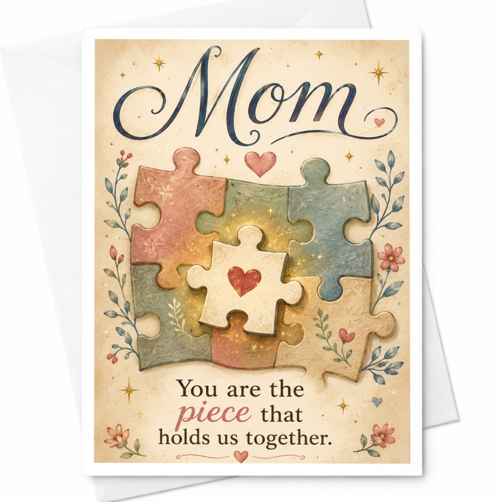 Mom You Are The Piece That Holds Us Together Mother's Day Card Floral Puzzle Pieces For Mom Sentimental Greeting Card C6624