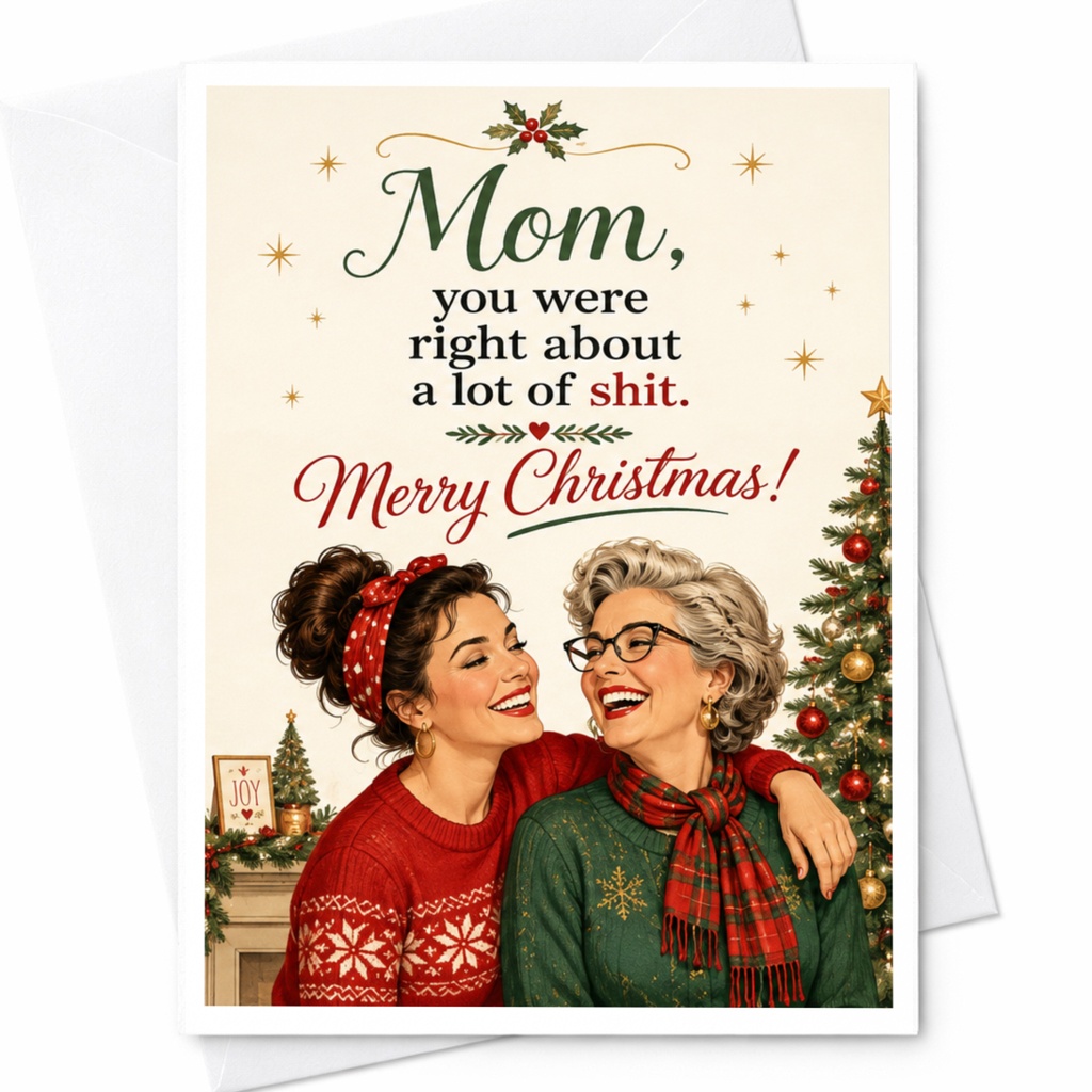 Mom, You Were Right About A Lot Of Shit. Merry Christmas! Funny Christmas Card For Mom Holiday Greeting Card From Daughter C6630