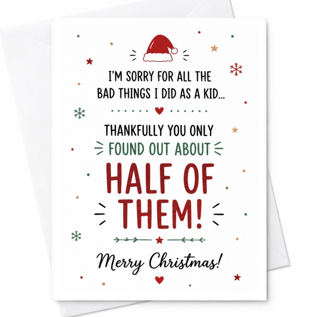 I'm Sorry For All The Bad Things I Did As A Kid Funny Christmas Card For Parents Holiday Greeting Card From Kids C6632