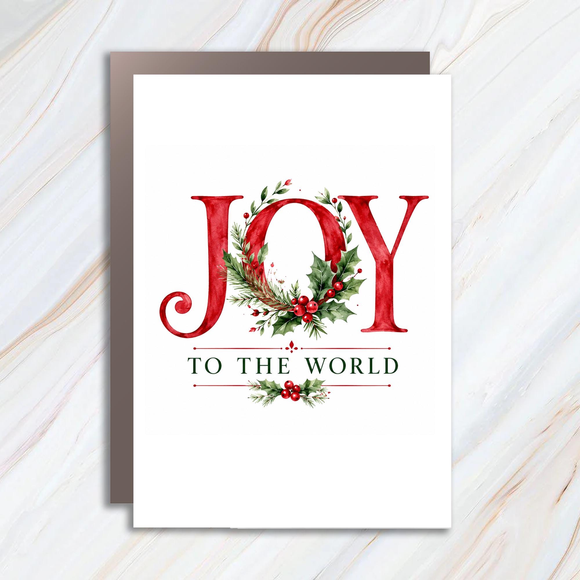 Joy To The World Christmas Card Festive Holiday Greeting Card Watercolor Wreath For Family Friends Seasonal Wishes C1595