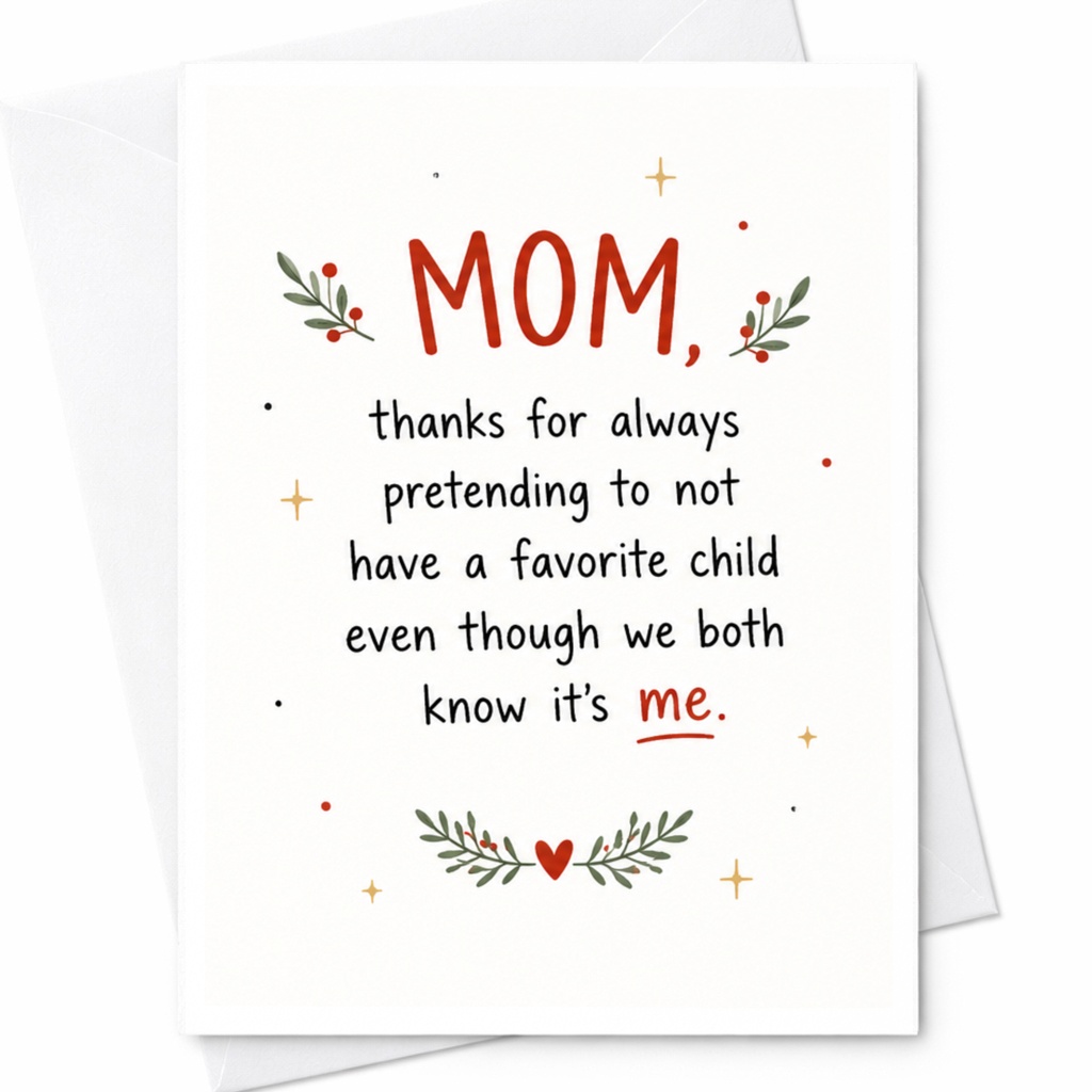Mom, Thanks For Always Pretending Funny Mother's Day Card From Favorite Child Mom Appreciation Card For Her C6643