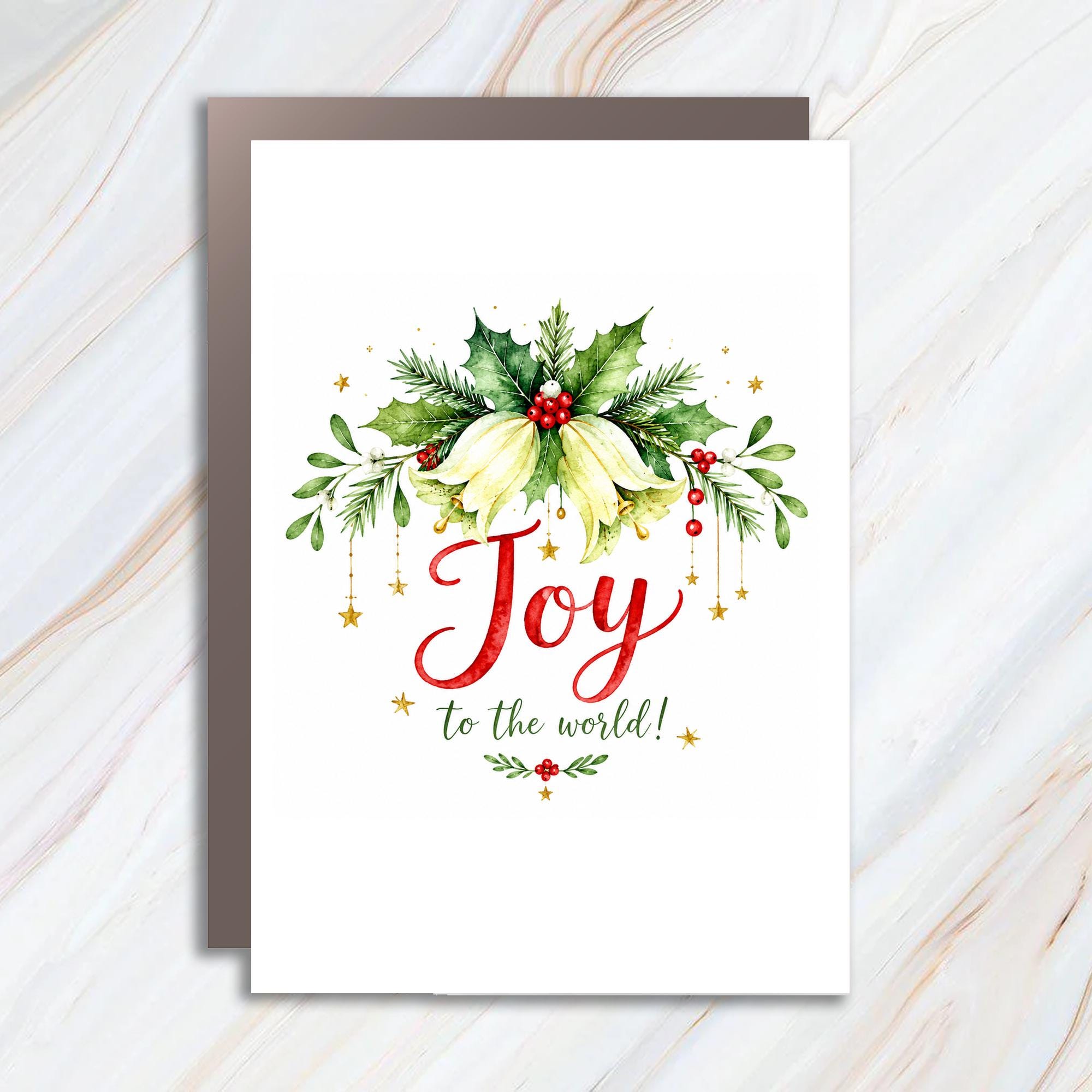 Joy To The World! Christmas Card Festive Holiday Greeting Card Watercolor Floral For Friends Family C1602