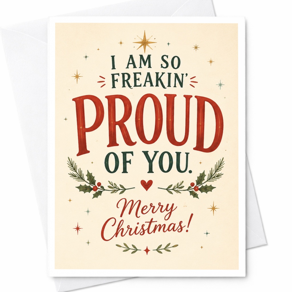I Am So Freakin' Proud Of You. Merry Christmas! Festive Christmas Card For Family Friends Cute Holiday Greeting Card C6650