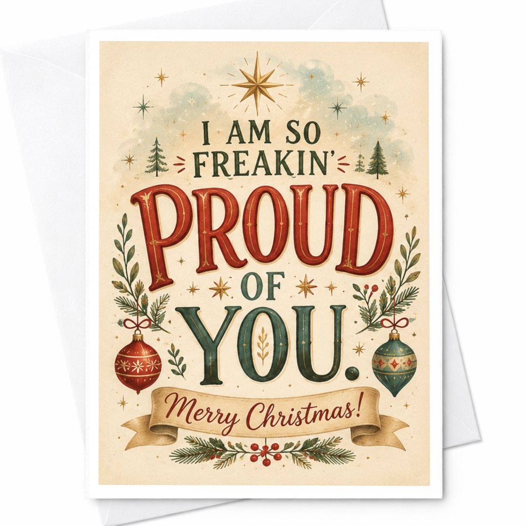 I Am So Freakin' Proud Of You. Merry Christmas! Festive Christmas Card For Family Friends Holiday Greeting Card C6651