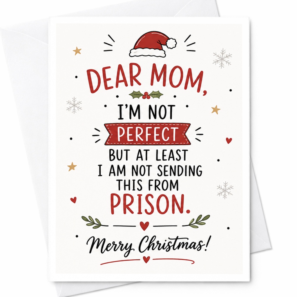 Dear Mom, I'm Not Perfect But At Least I Am Not Sending This From Prison. Merry Christmas! Funny Christmas Card For Mom From Son H C6653