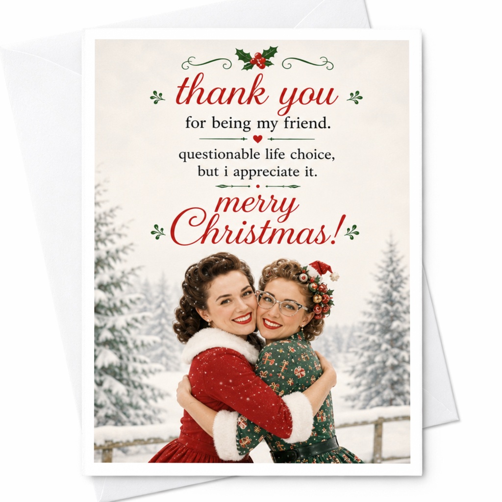 Thank You For Being My Friend. Christmas Card Funny Holiday Greeting Card For Friend Festive Card Merry Christmas C6654