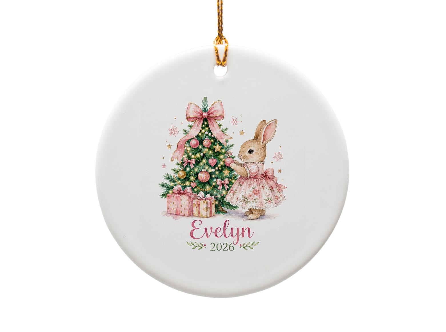 2026 Personalized Christmas Ornament Bunny With Tree Cute Holiday Decor Gift For Kids Custom Name Keepsake O1559