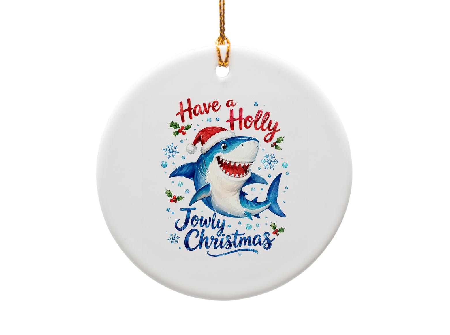 Have A Holly Jowly Christmas Shark Ornament Funny Holiday Decor Cute Santa Hat Christmas Tree Decoration Gift O1597