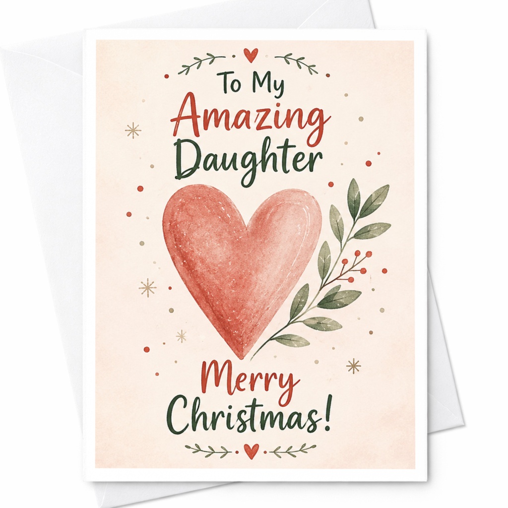 To My Amazing Daughter Merry Christmas Card Heart Holiday Greeting Card For Daughter Cute Festive Xmas Card C6664