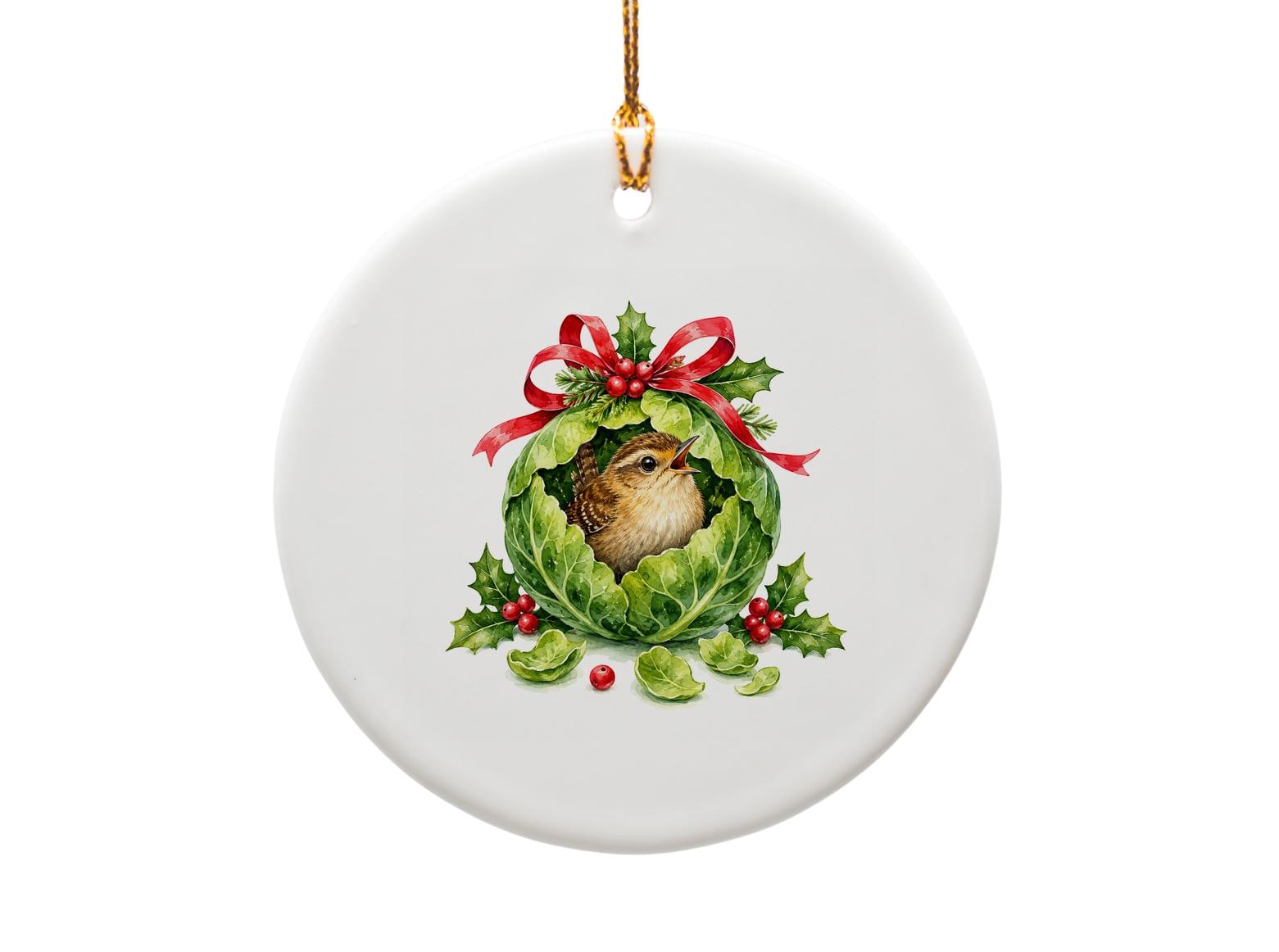 Bird In Holly Ornament Christmas Decoration Cute Holiday Decor Festive Red Bow Greenery Winter Nature Lover Gift O1568