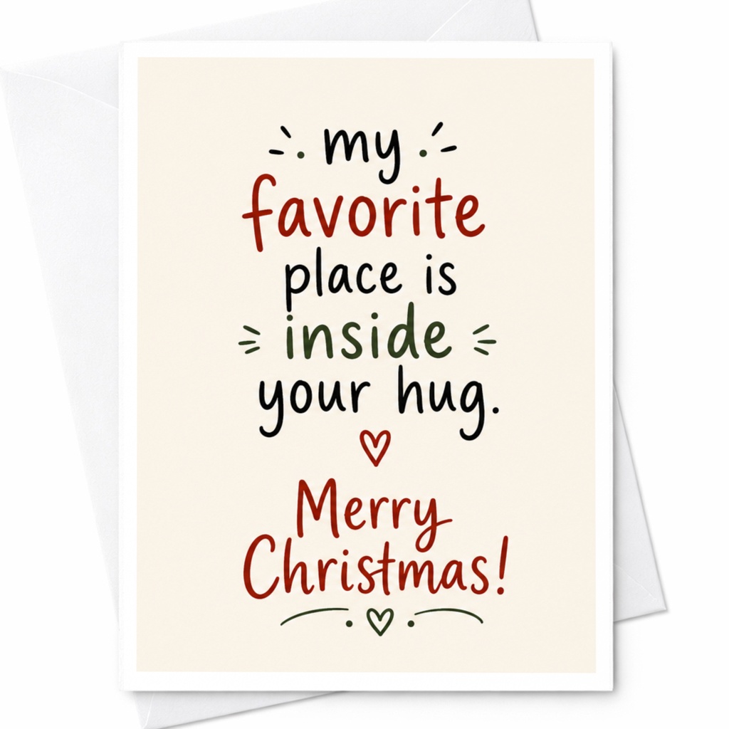 My Favorite Place Is Inside Your Hug. Merry Christmas! Heartfelt Christmas Card For Loved One Romantic Holiday Greeting C6675