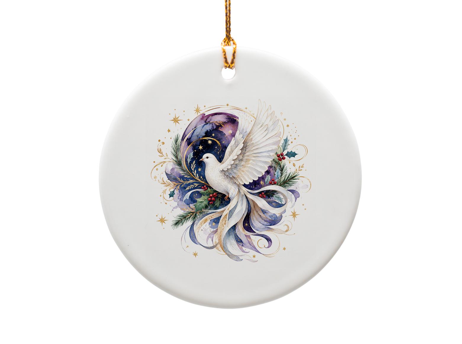 Dove Christmas Ornament Peaceful Holiday Decor White Bird Holly Stars Elegant Festive Ornament Winter Decoration O1601