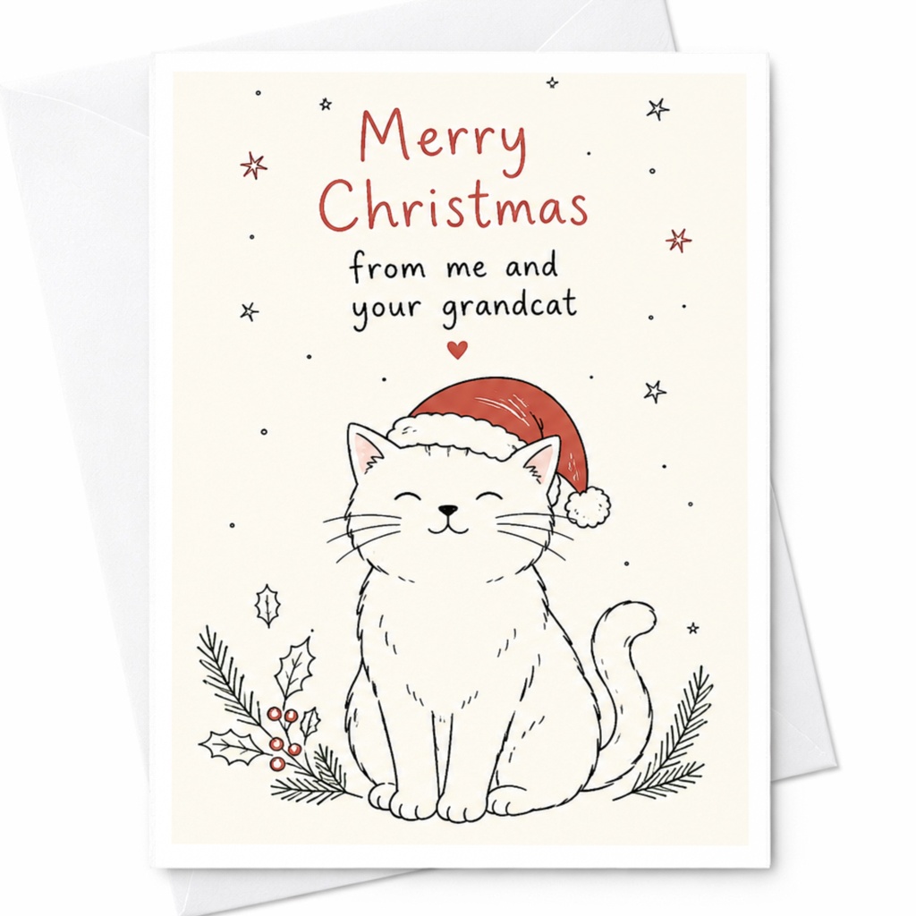 Merry Christmas From Me And Your Grandcat Cute Cat Christmas Card Holiday Greeting Card For Cat Lovers Festive Animal Card C6685