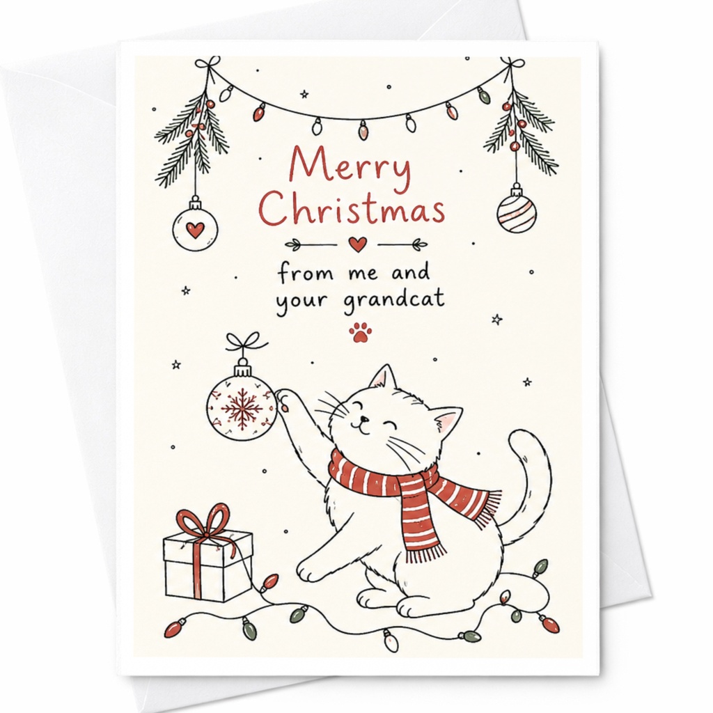 Merry Christmas From Me And Your Grandcat Cute Cat Christmas Card For Grandparents Holiday Greeting Card Animal Lover C6686