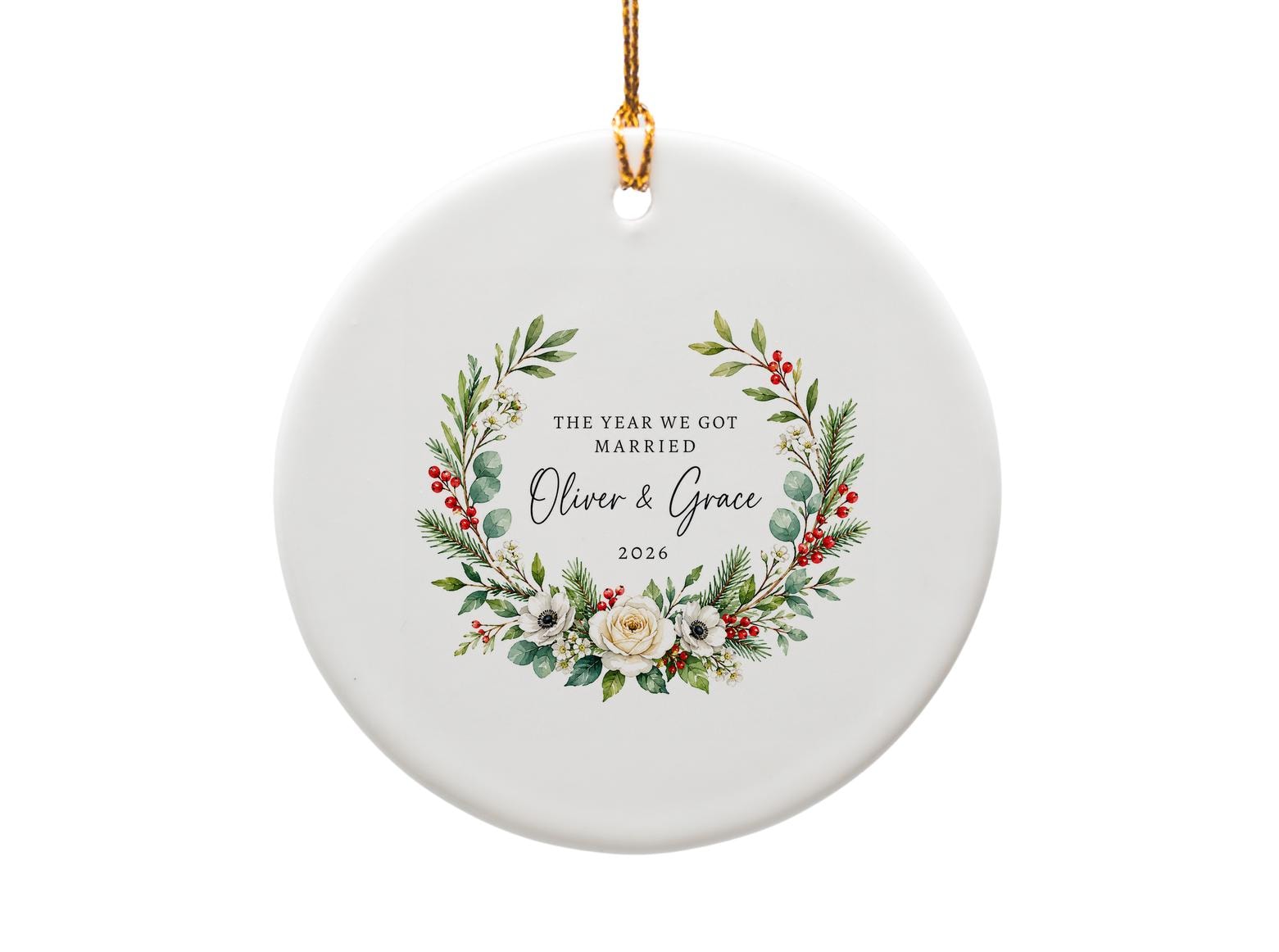 The Year We Got Married 2026 Wedding Ornament Personalized Floral Wreath Keepsake Newlywed Gift Christmas Decoration O1578