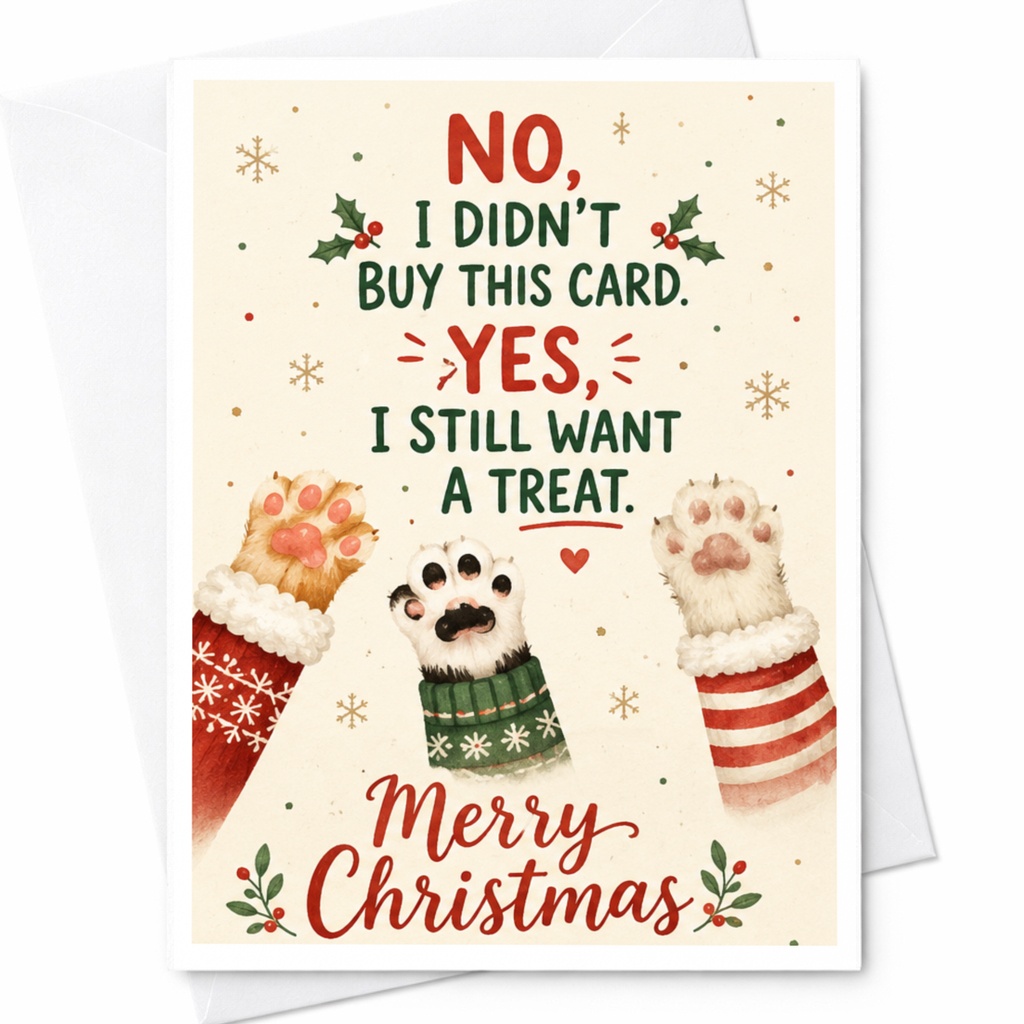 No, I Didn't Buy This Card. Yes, I Still Want A Treat. Merry Christmas Funny Cat Christmas Card Cute Holiday Greeting For Cat Love C6687