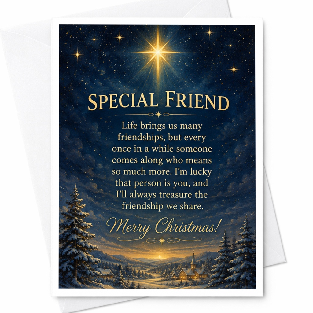 Special Friend Merry Christmas Card Starry Night Scene Holiday Greeting Card For Friend Heartfelt Christmas Card C6693