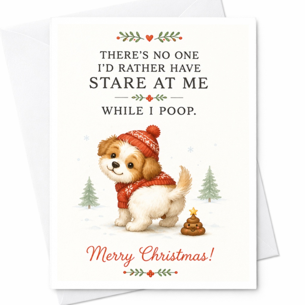 There's No One I'd Rather Have Stare At Me While I Poop. Merry Christmas! Funny Dog Christmas Card Cute Holiday Greeting For Dog L C6703