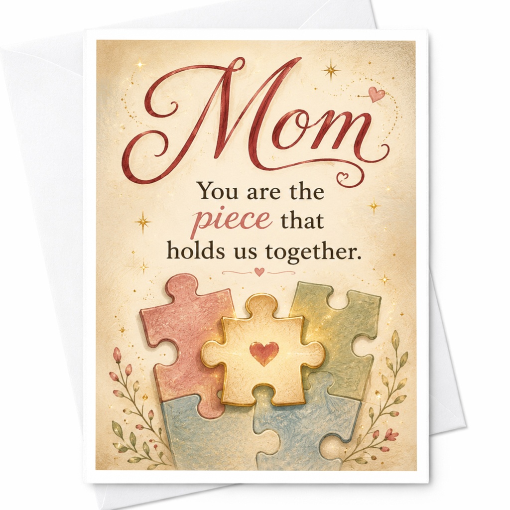 Mom You Are The Piece That Holds Us Together Mother's Day Card For Mom Sentimental Puzzle Piece Heart C6623