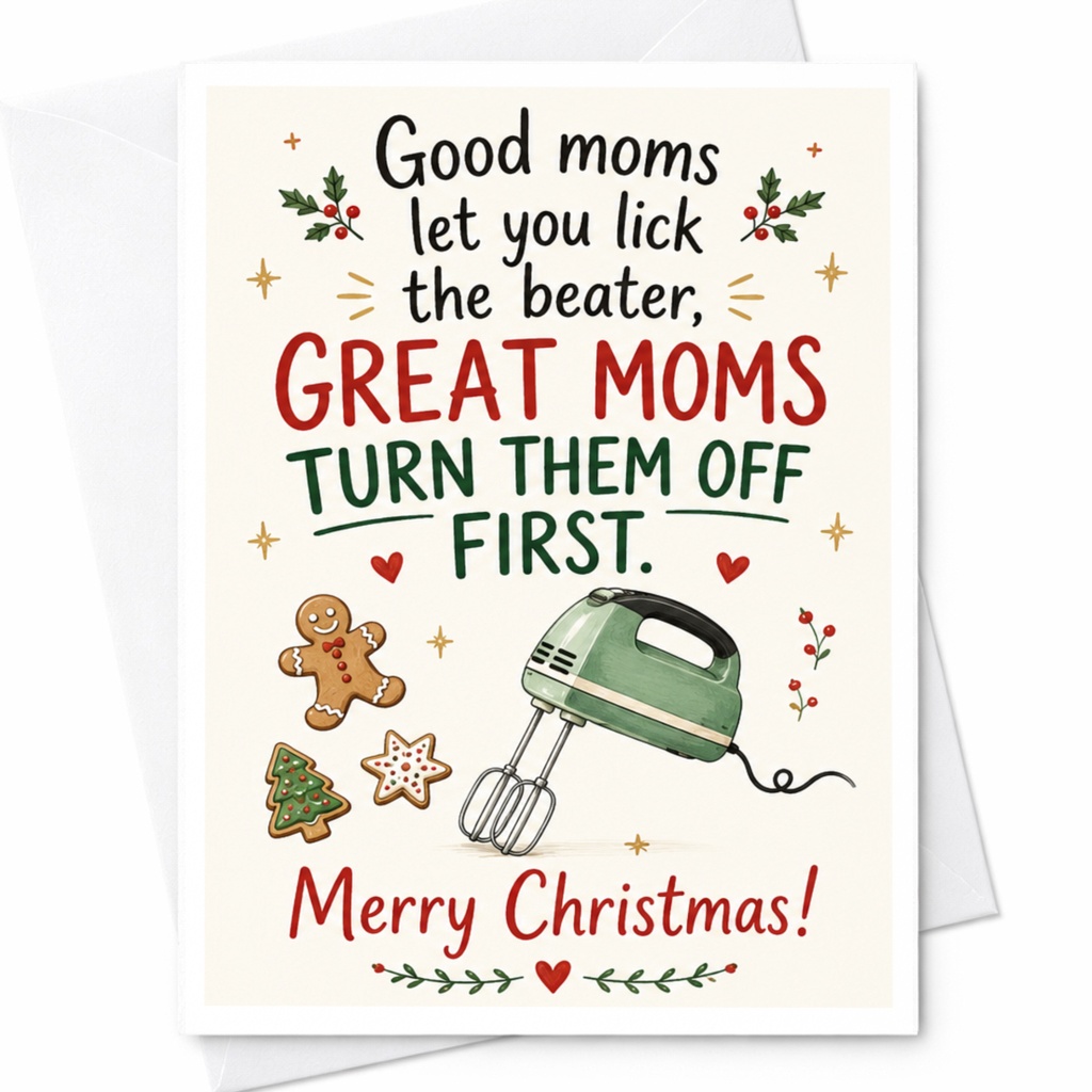 Good Moms Let You Lick The Beater Funny Christmas Card For Mom Holiday Greeting Card Cute Mixer Cookie Xmas Card C6627