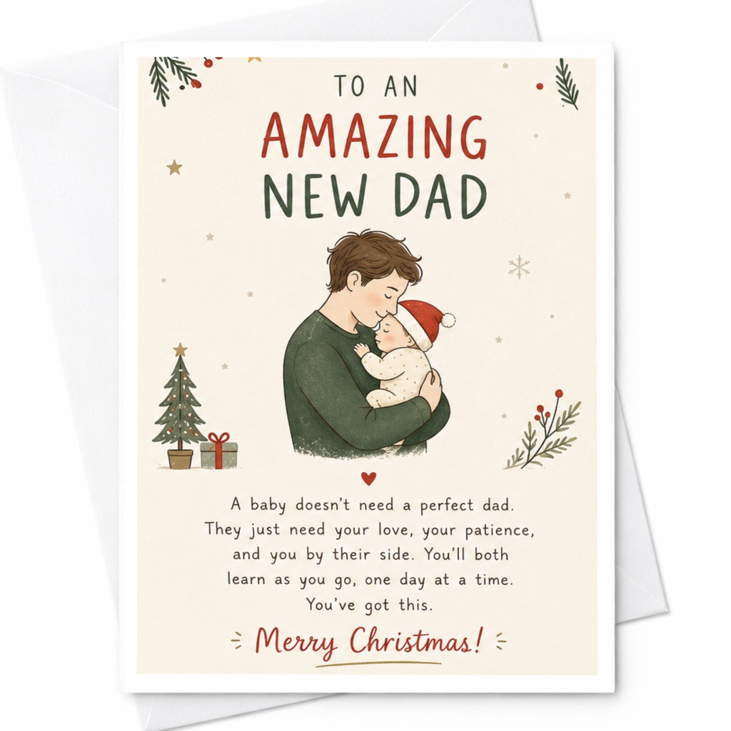 To An Amazing New Dad Christmas Card New Dad Holiday Greeting Card Cute Father Baby Illustration Xmas Card For Him C6708