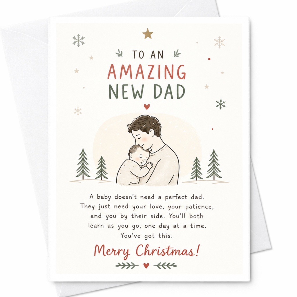 To An Amazing New Dad Christmas Card New Father Holiday Greeting Card Cute Illustration Merry Christmas For Dad C6709