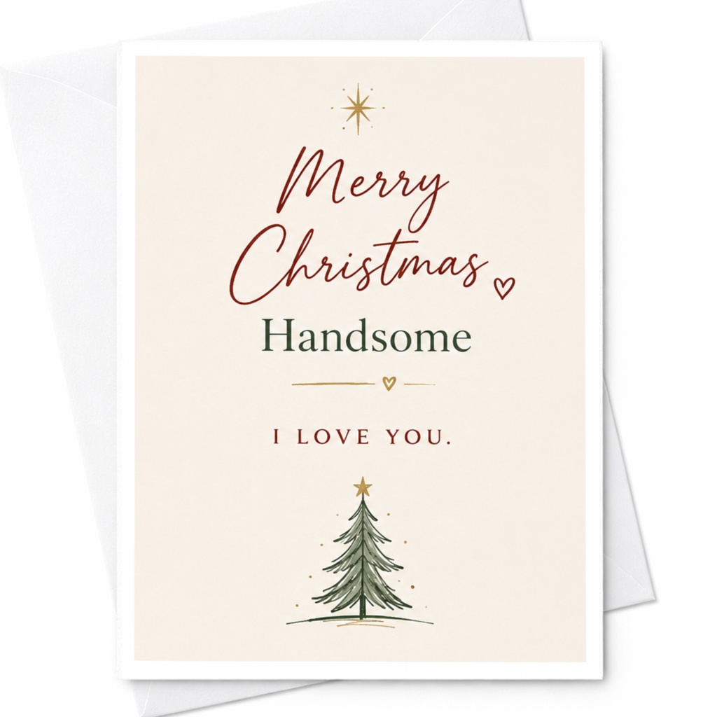 Merry Christmas Handsome I Love You Christmas Card For Him Romantic Holiday Greeting Card Husband Boyfriend Partner C6710
